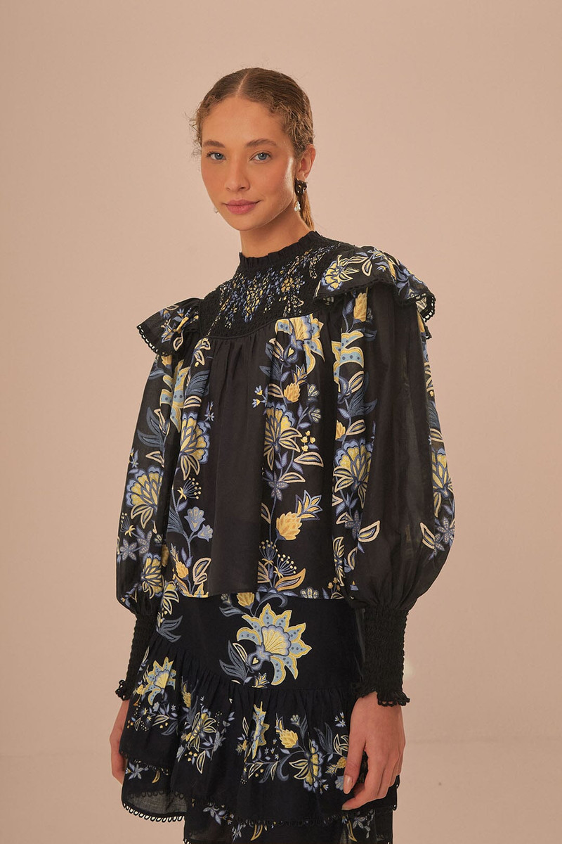 Black Stitched Garden Blouse 5