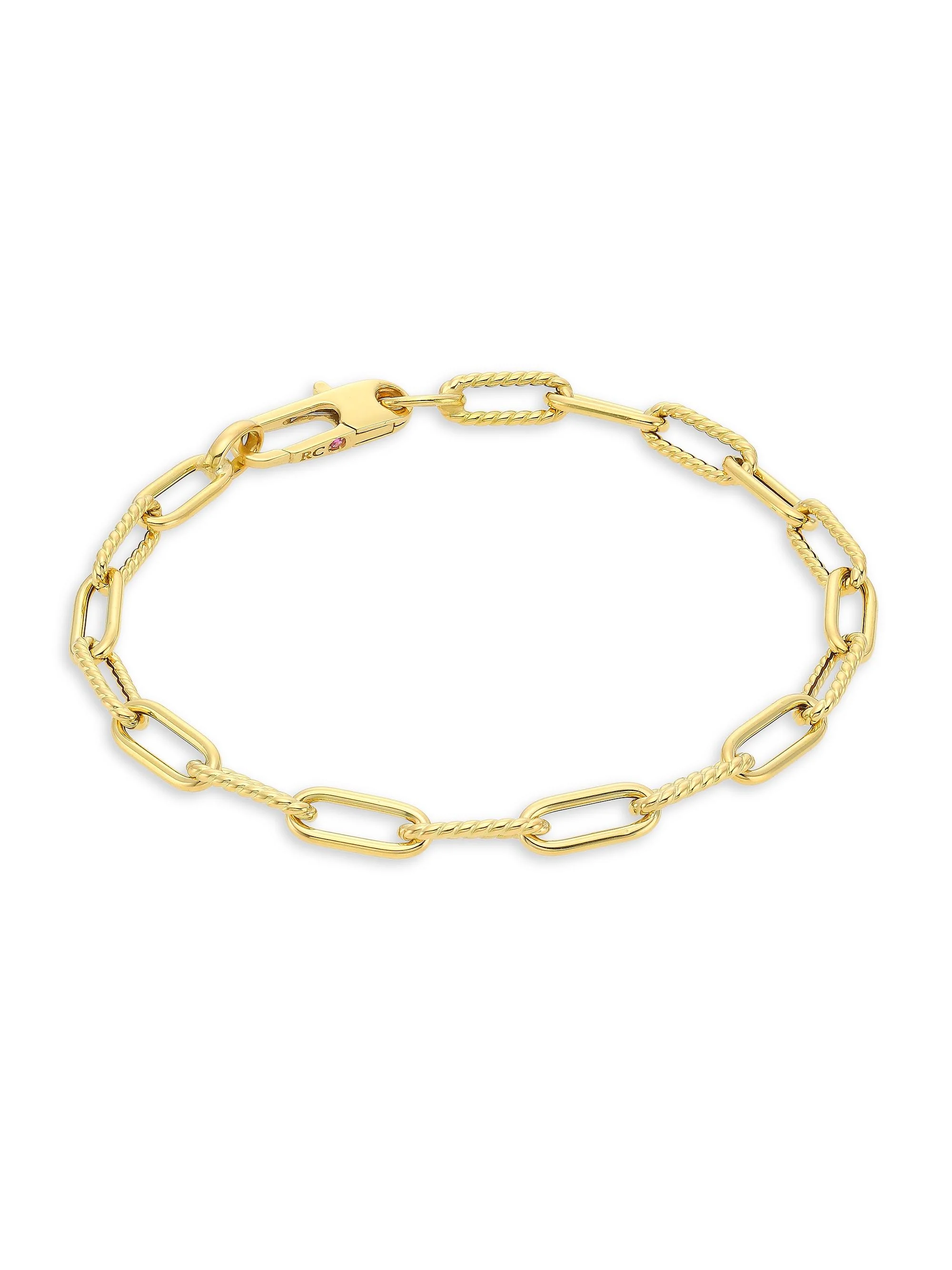 Women's 18K Yellow Gold Polished & Fluted Paper Clip Chain Bracelet/7" - Yellow Gold - 1