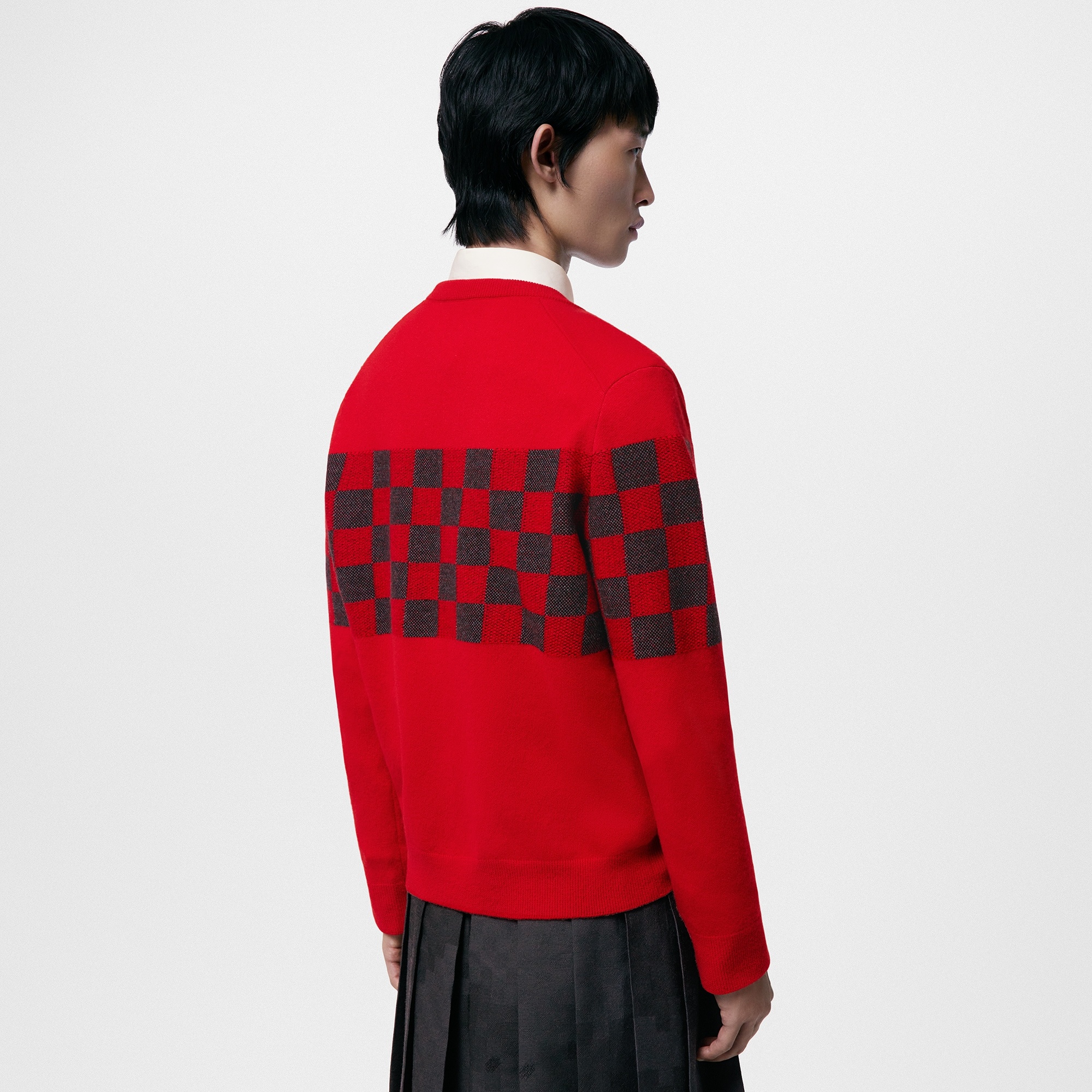 Damier V-Neck Wool Pullover - 4