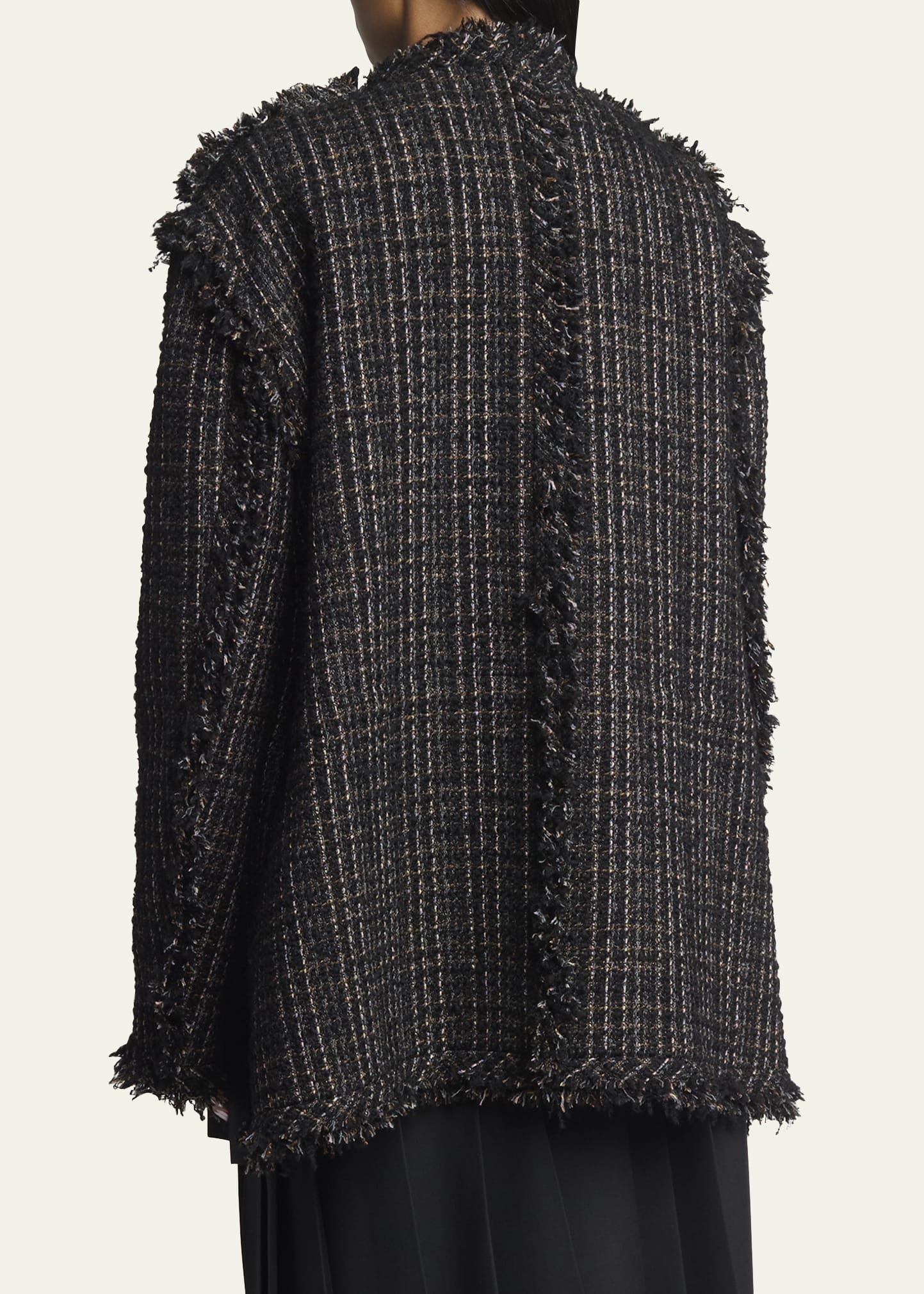 Fringe Layered Tweed Wool Coat - 3