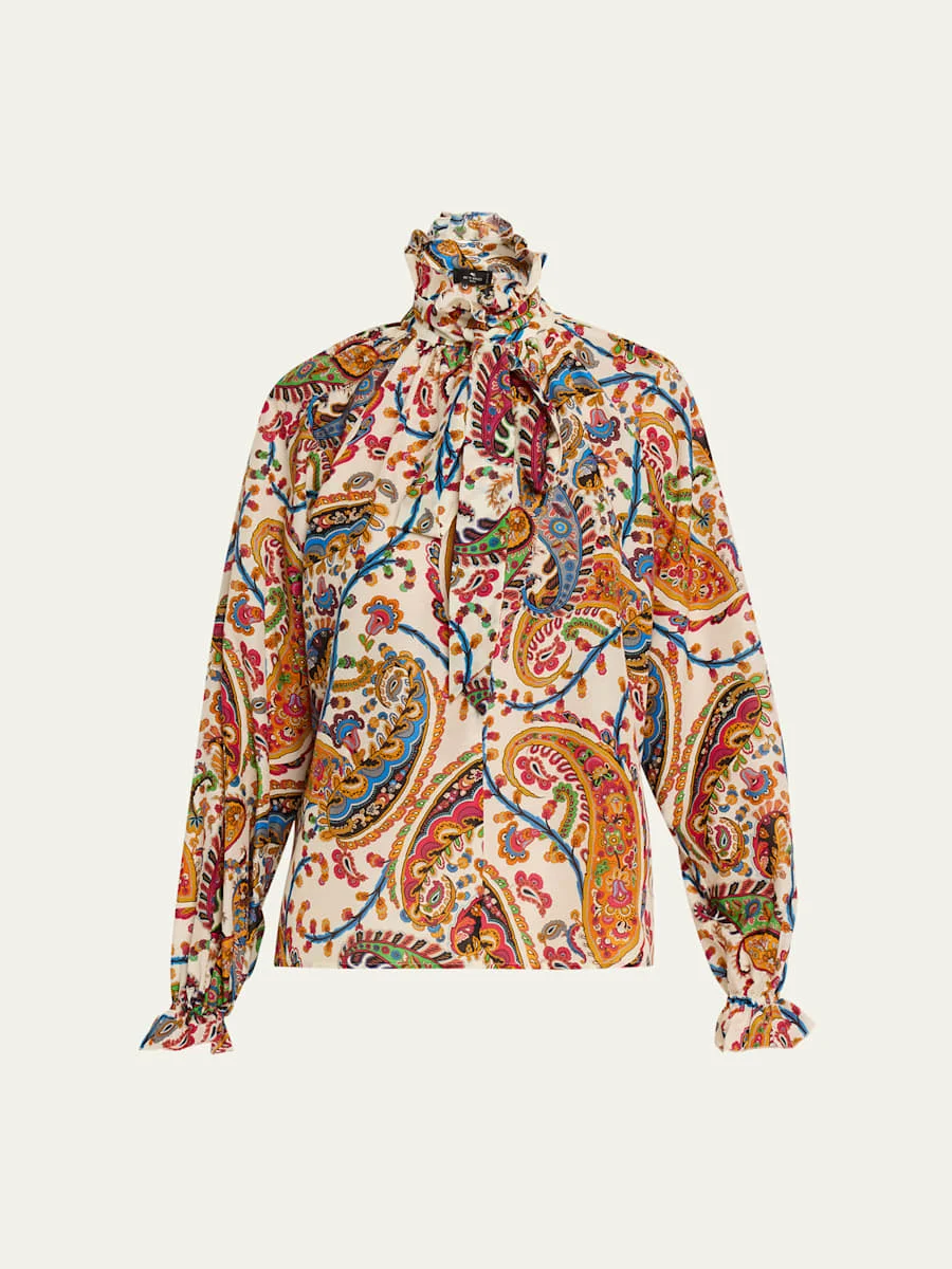 Paisley Ruffle Long-Sleeve Blouse - 1