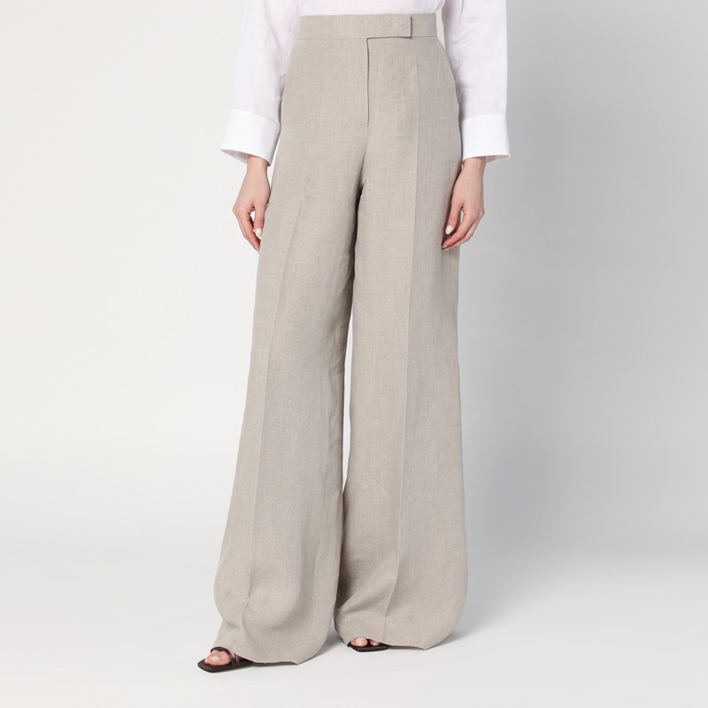 Wide beige trousers in linen canvas - 1