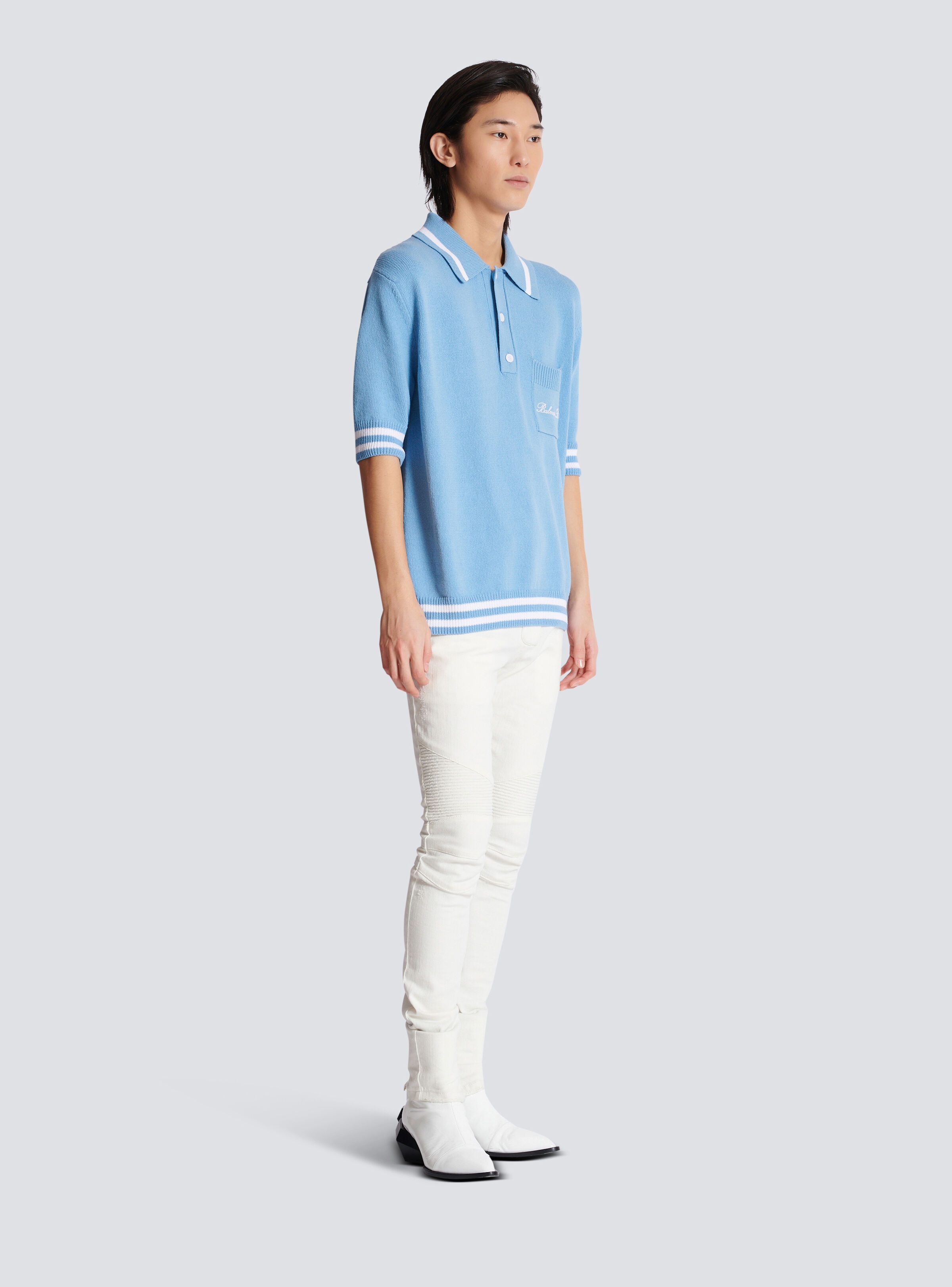 Wool polo shirt with Balmain Signature embroidery - 3