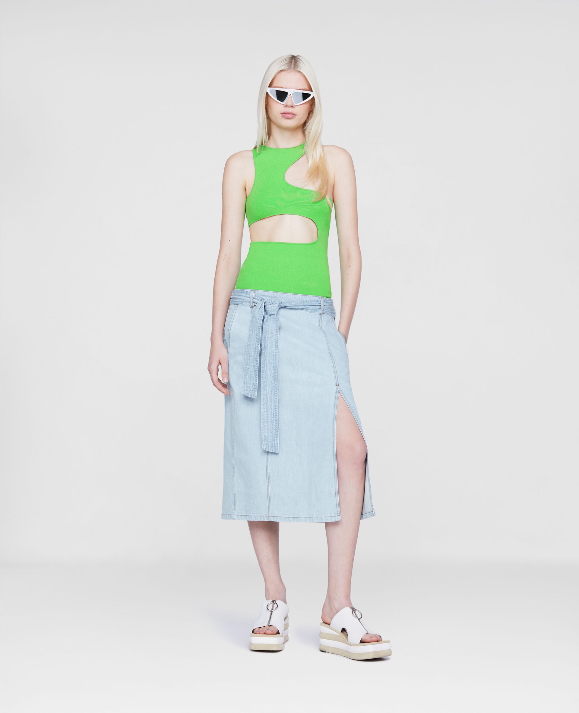 Belted Denim Skirt - 2