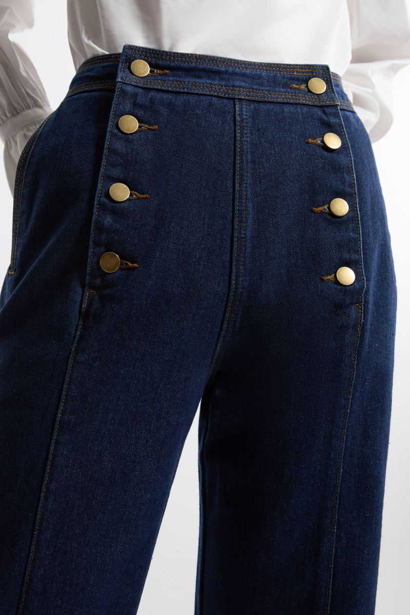 Denim Tailored Button Front Straight Leg Jeans 3
