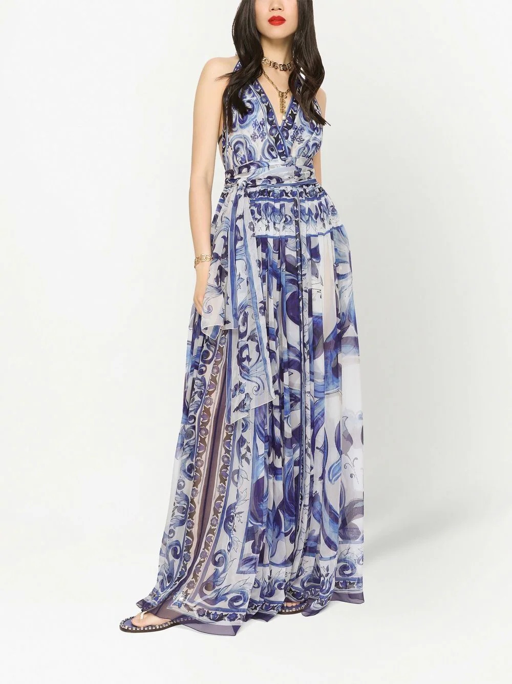 Majolica-print halterneck maxi dress - 3
