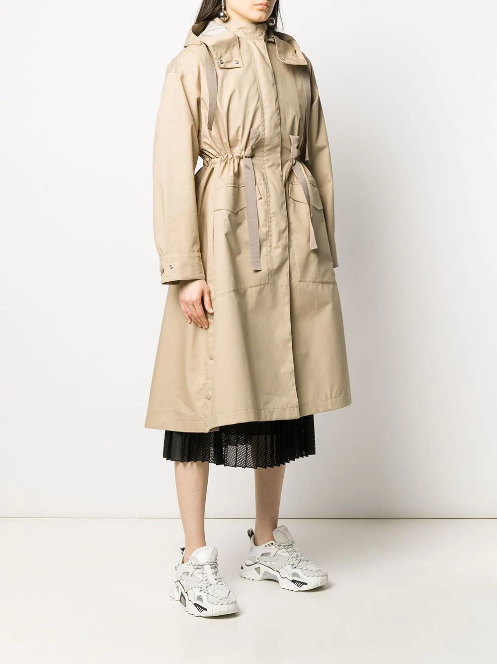 drawstring-waist hooded coat - 3