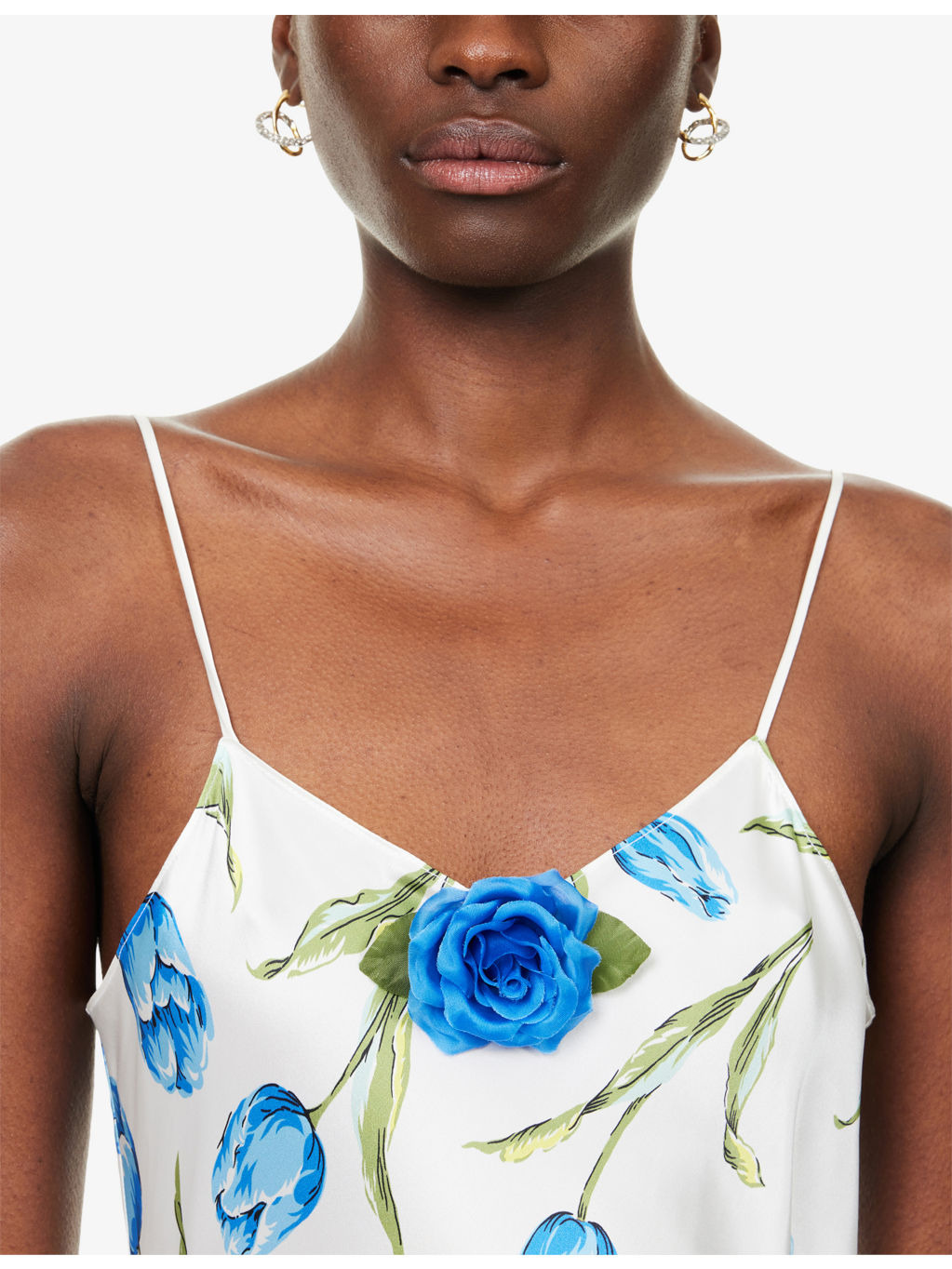 Rosette Shoulder-Straps Silk Gown - 5