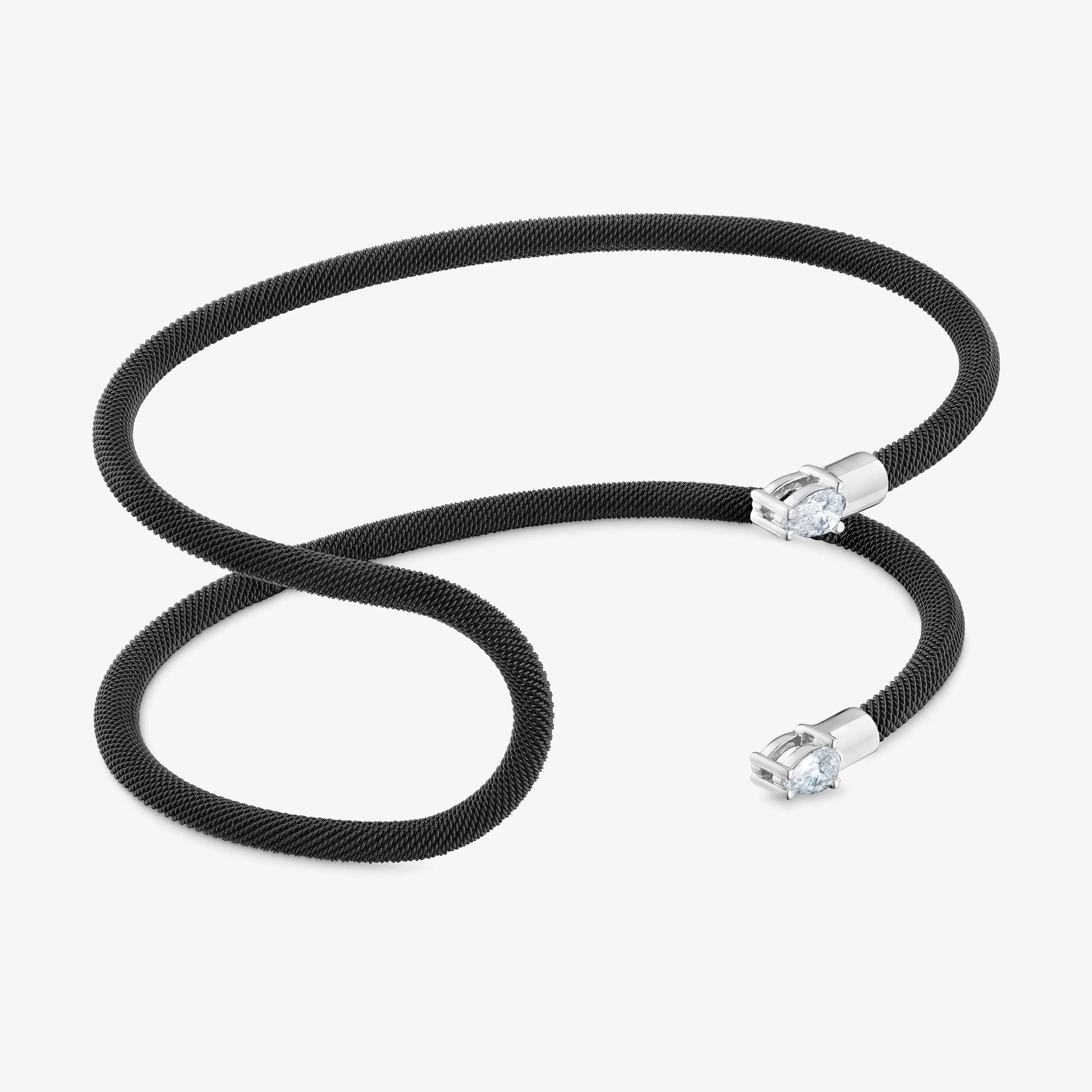 Platinum, black steel and lab-grown diamonds double Bangle TOUS Mesh LGD - 1
