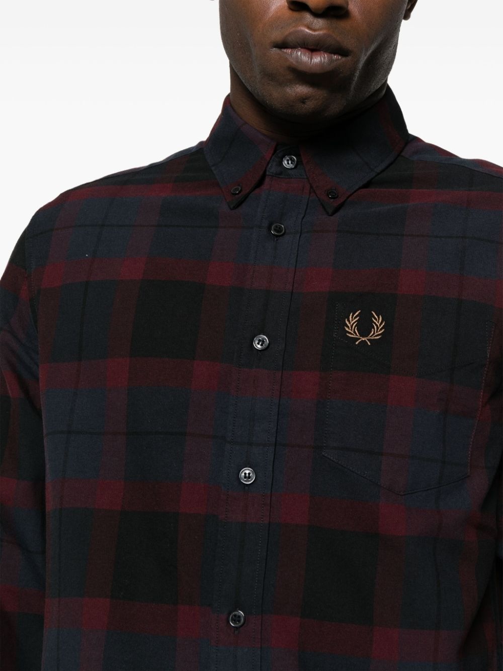 logo-embroidered tartan check shirt - 5