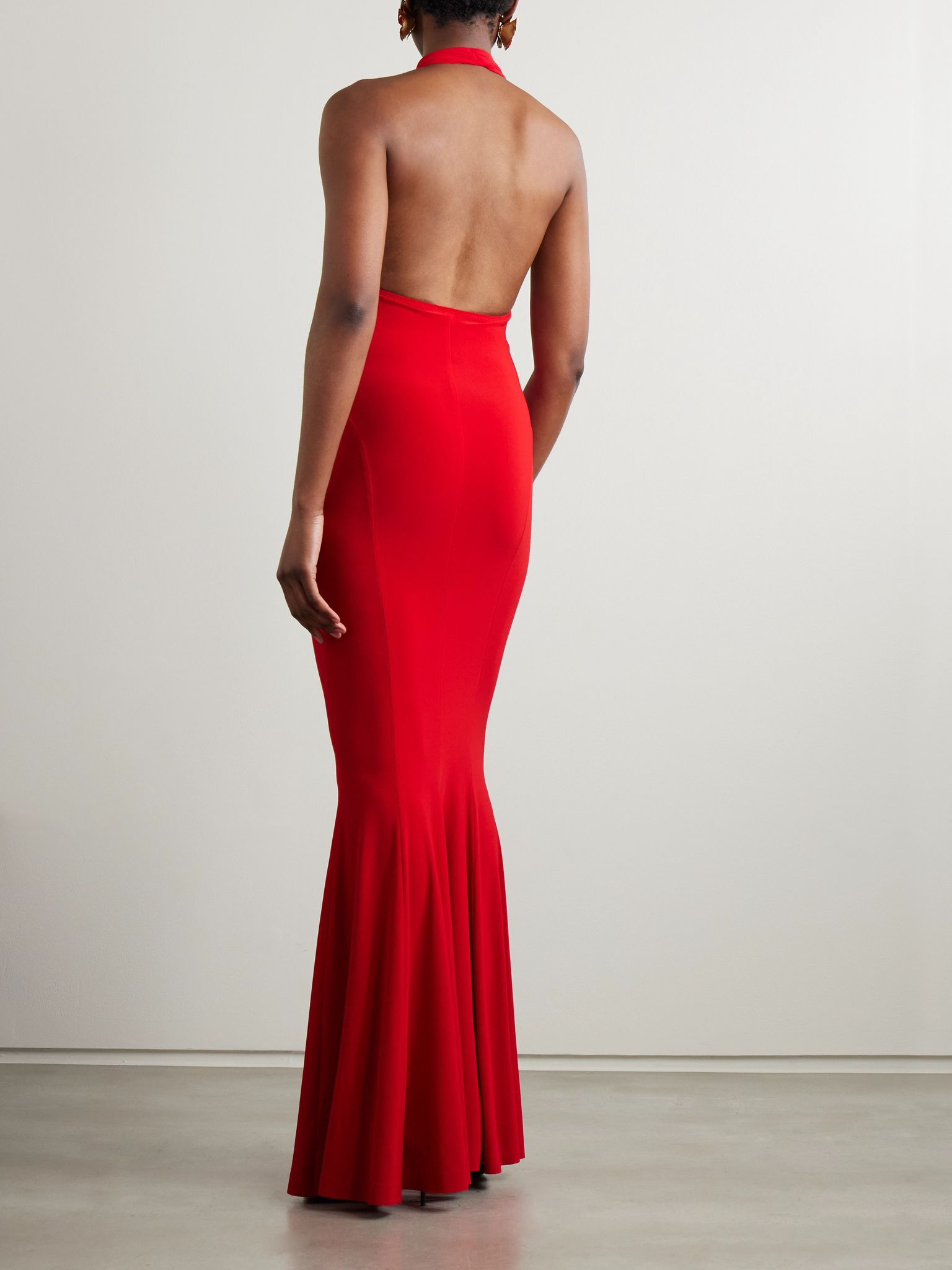 Cutout jersey halterneck gown Red - 3