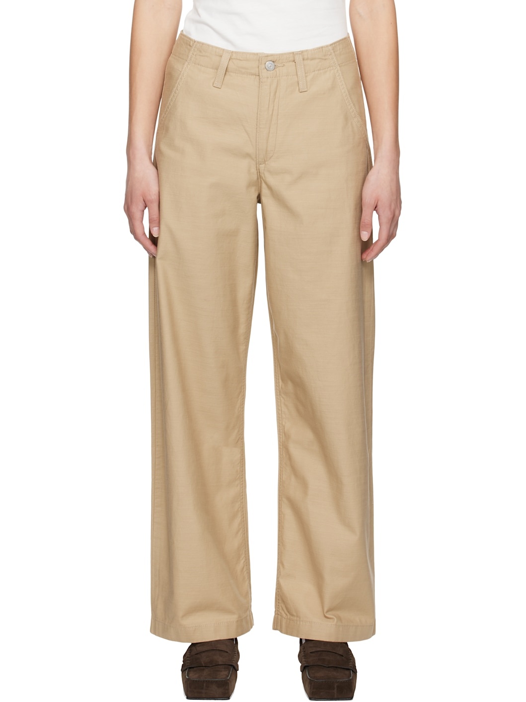 Beige '90s Straight Trousers - 1