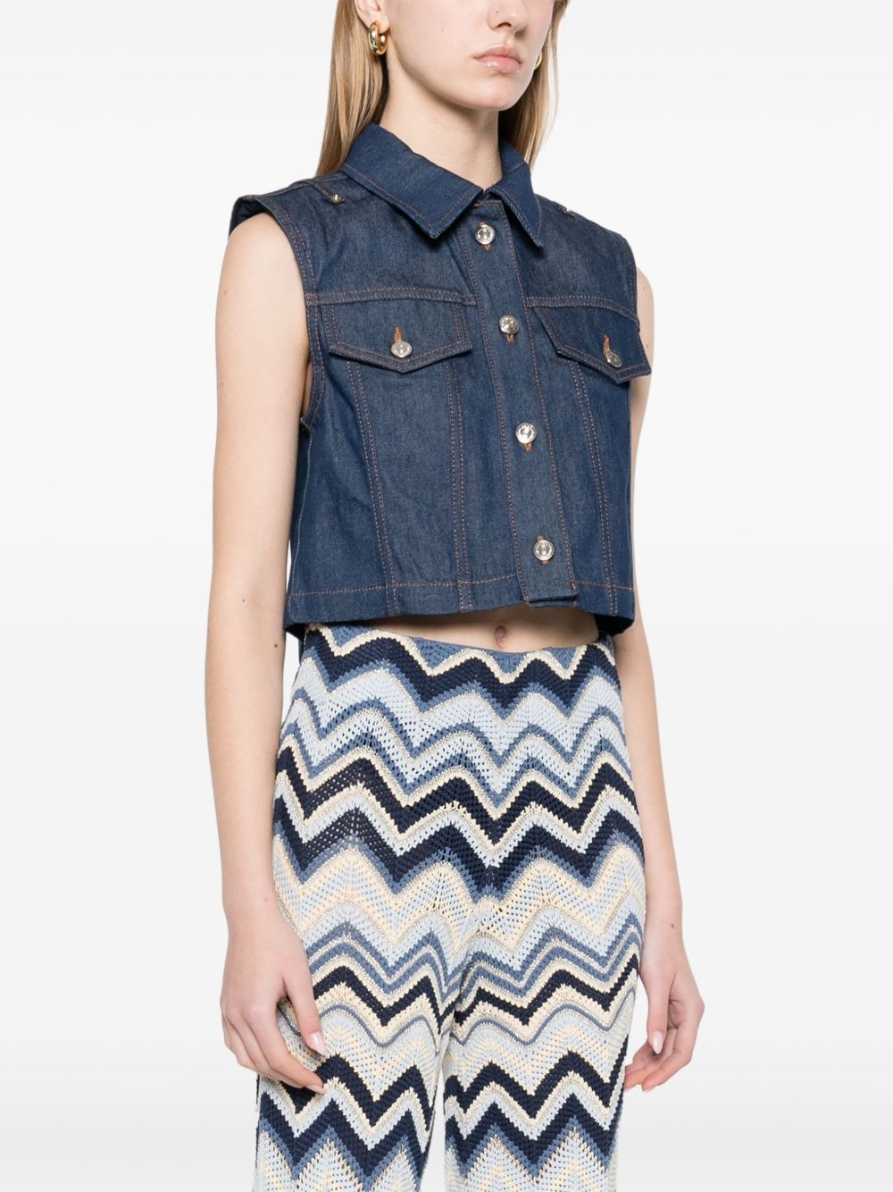 denim cropped gilet - 3
