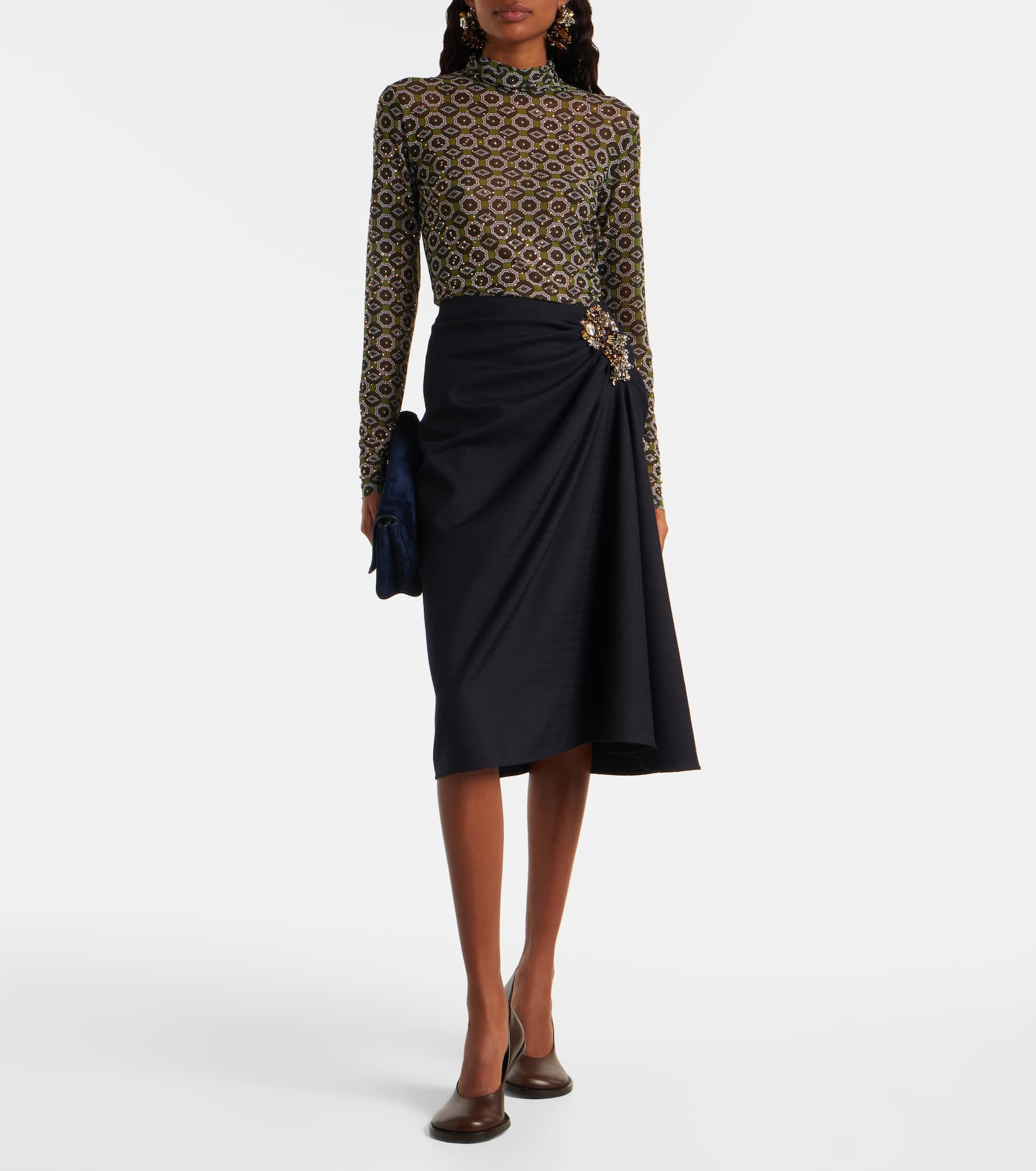 Embellished printed sheer jersey top - 2