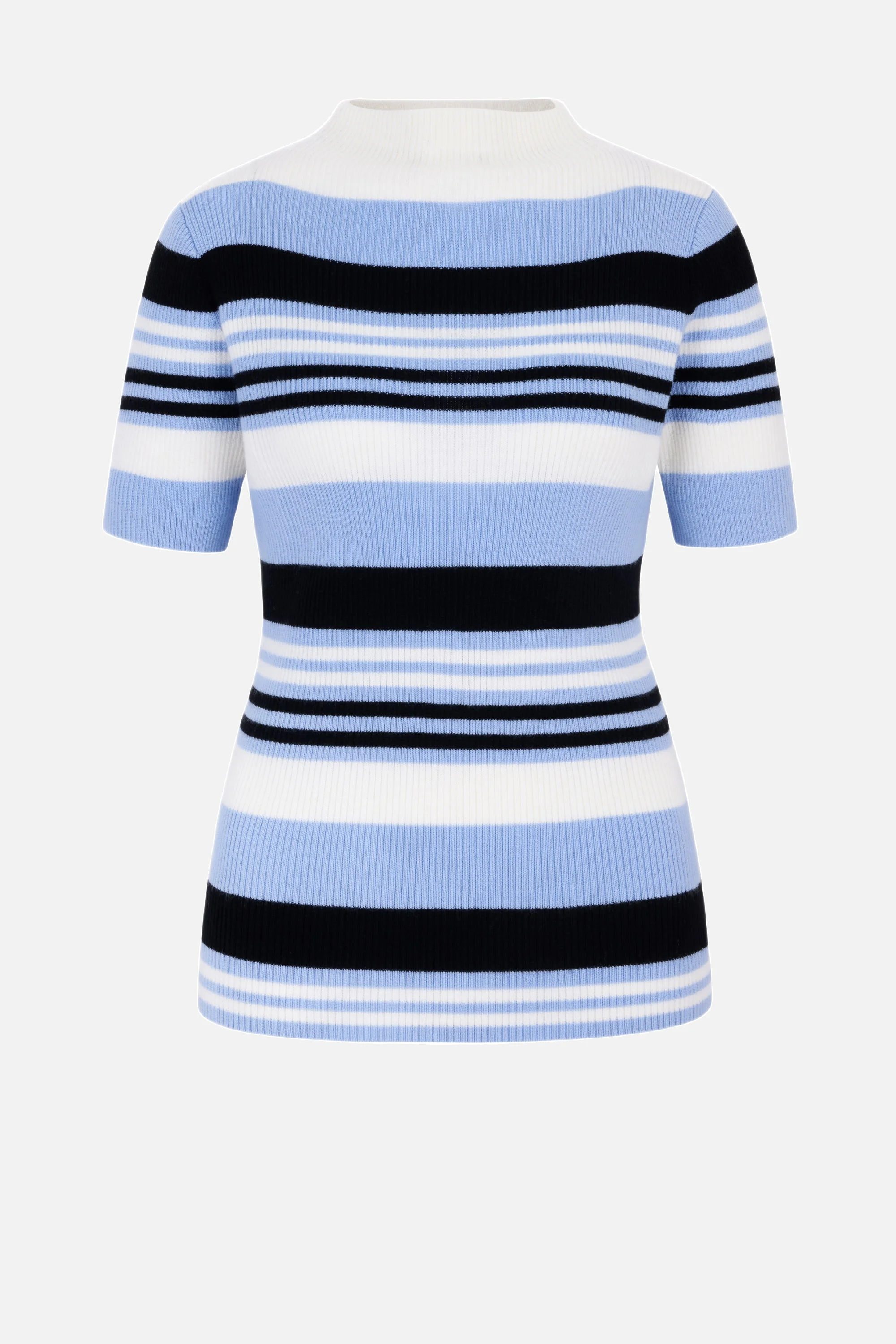 Toma Knit Top in Blue, Black & White Merino Wool - 1