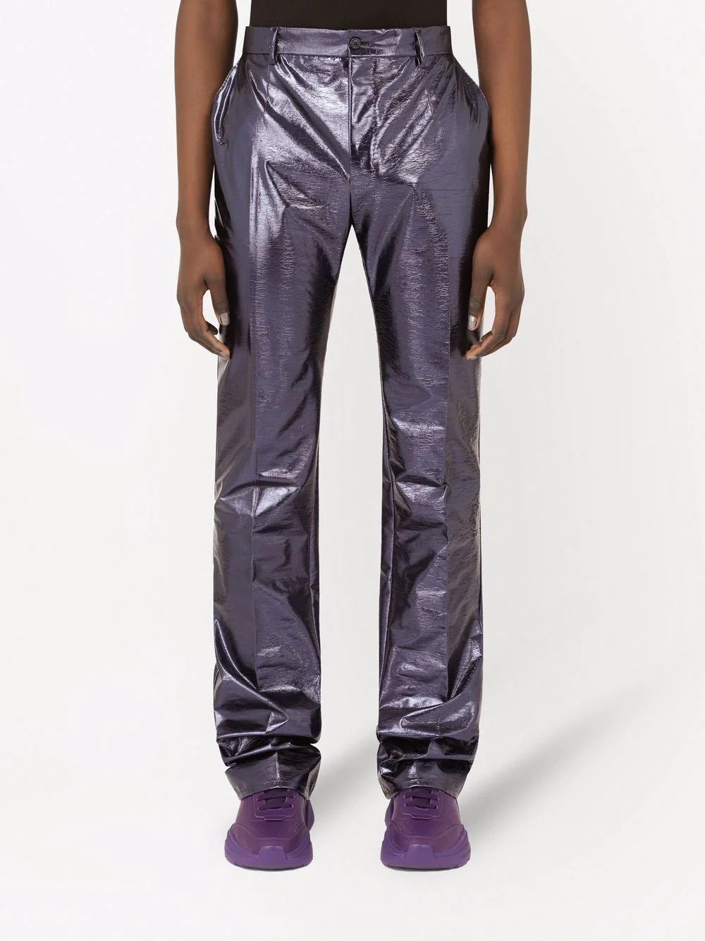 metallic-effect straight-leg trousers - 3