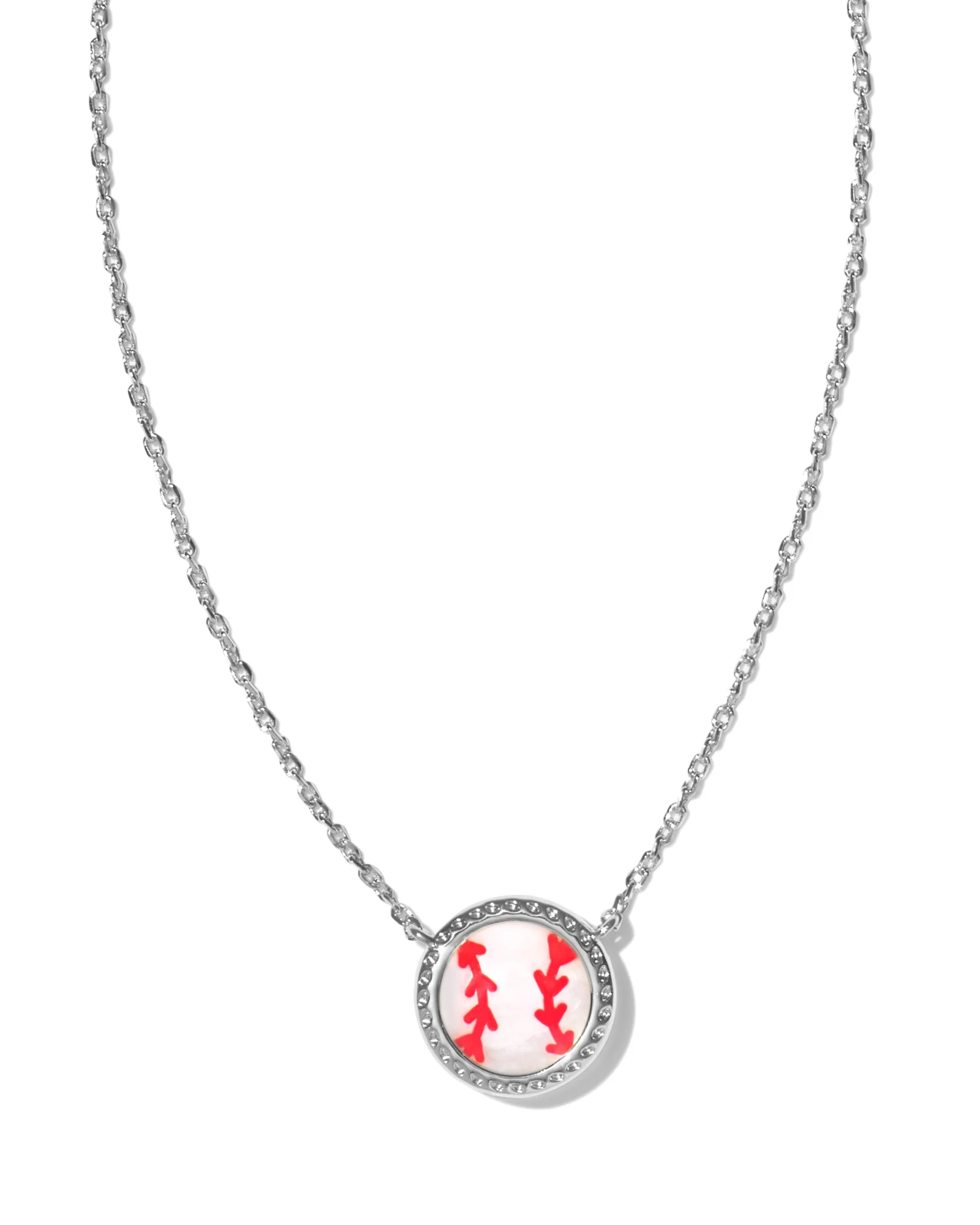 Baseball Silver Short Pendant Necklace in Ivory Mother-of-Pearl - 1