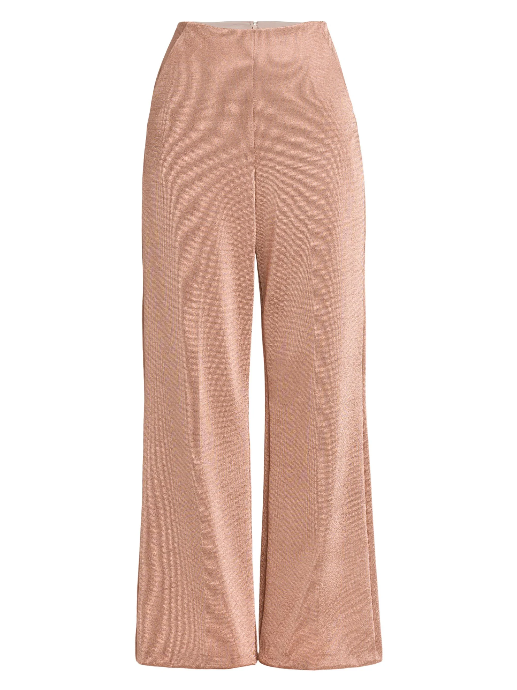 Women's Metallic Bonded Jersey Flare Trousers - Pink Gold - 1