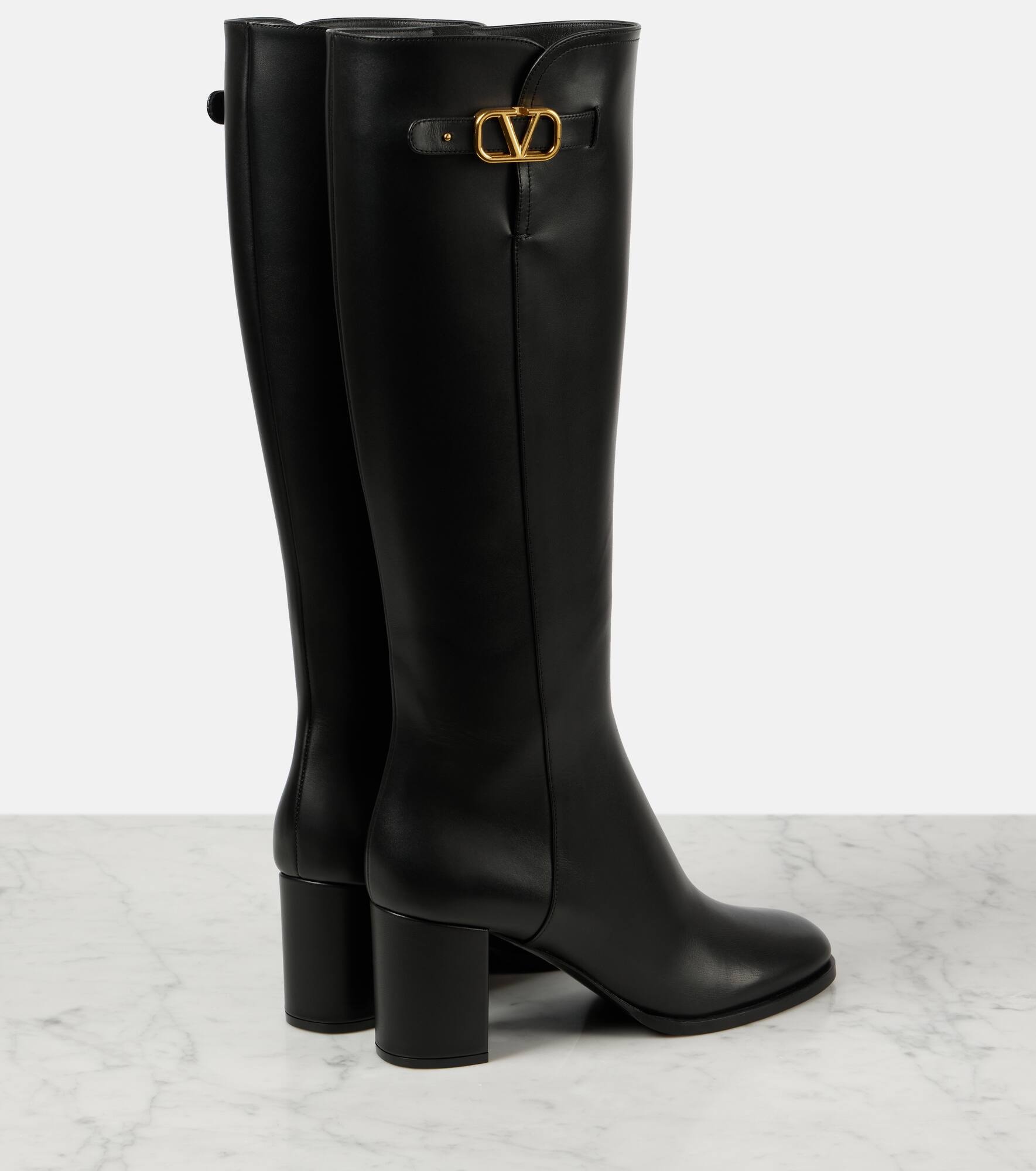 VLogo Signature leather knee-high boots - 2