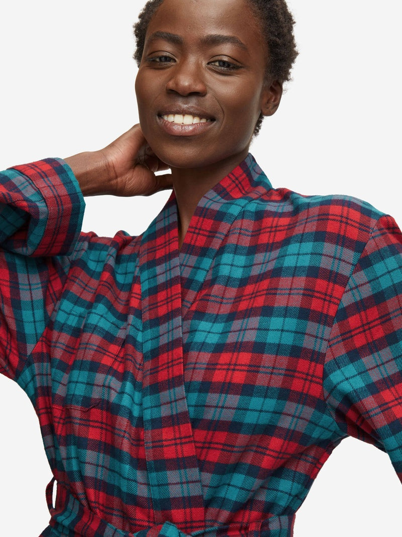 Women's Long Dressing Gown Kelburn 26 Brushed Cotton Multi 5