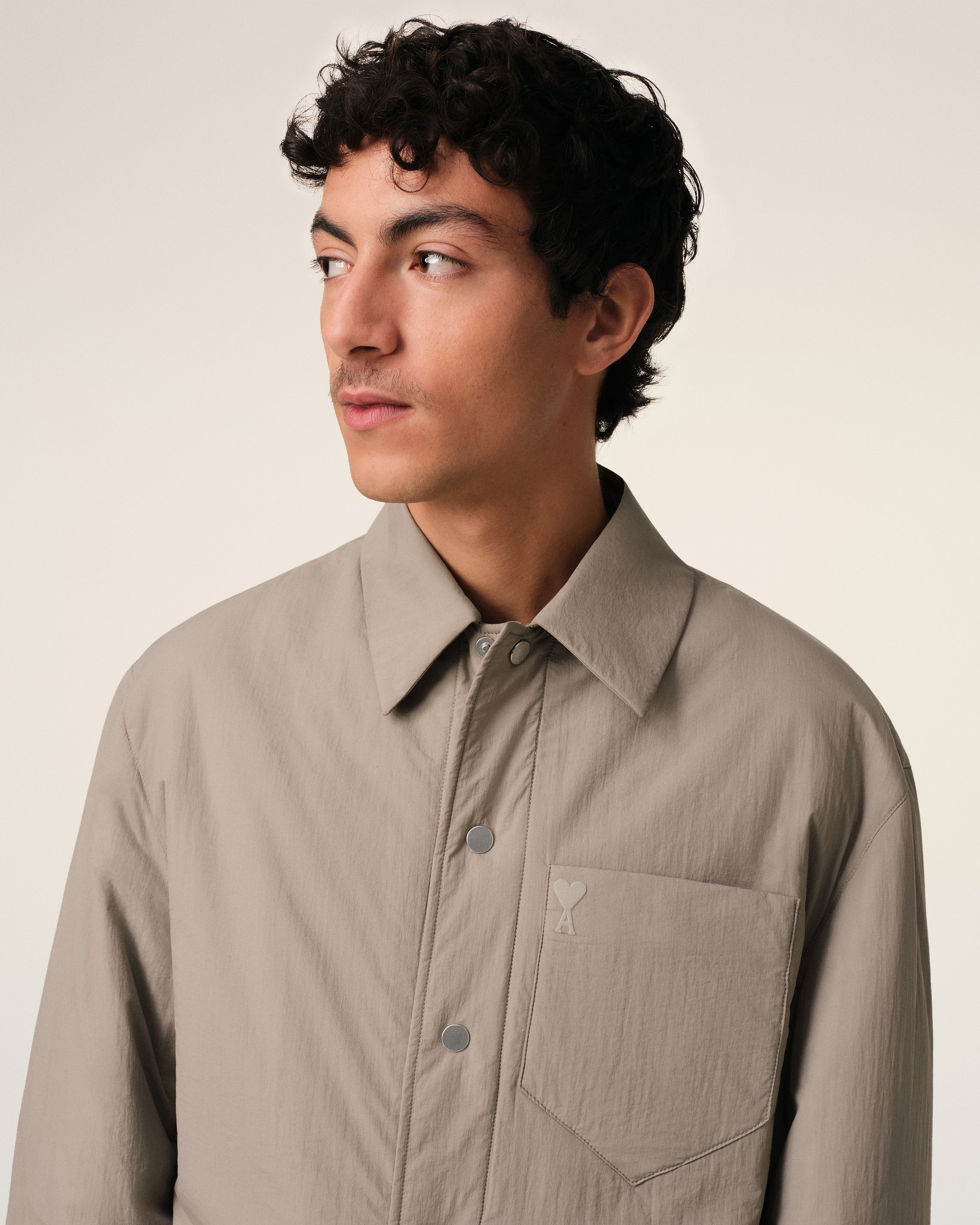 BEIGE CANVAS PADDED AMI DE COEUR OVERSHIRT - 4
