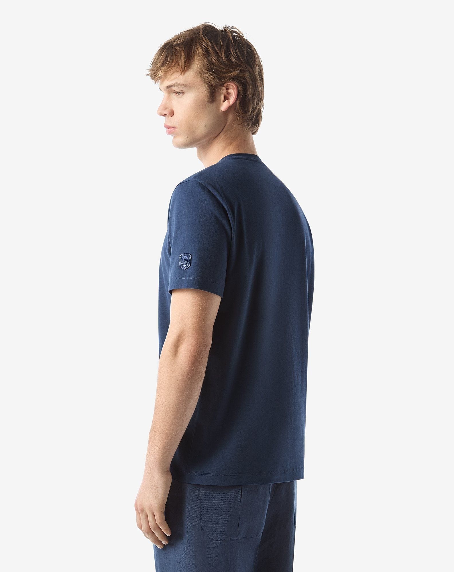 Blue crew neck stretch cotton jersey t-shirt - 3