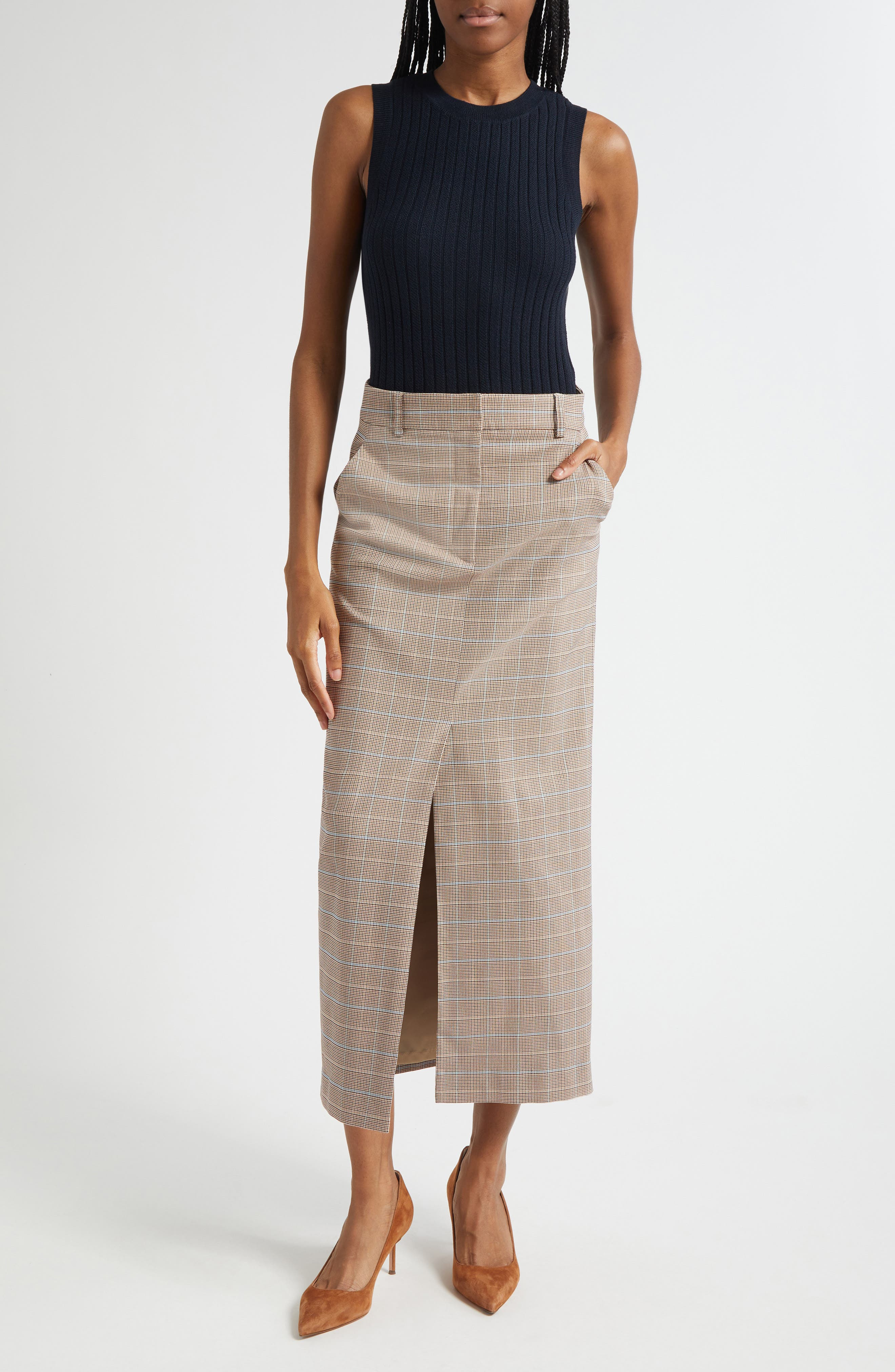Veronica Beard Maxine Plaid Midi Skirt in Hazelnut Multi at Nordstrom - 2