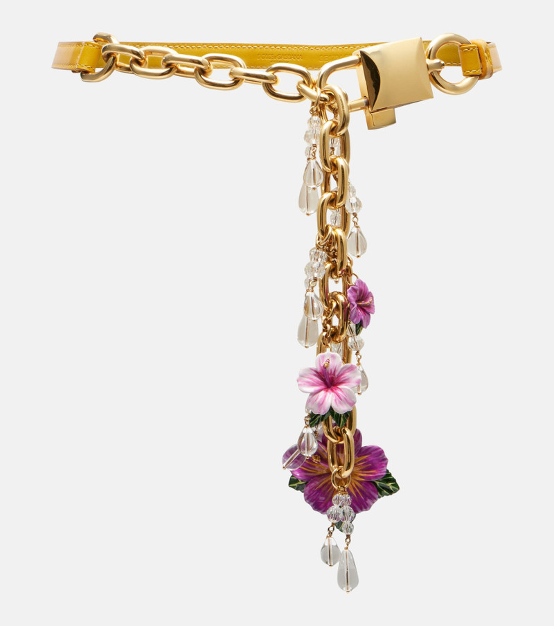 Embellished leather and chain belt 1