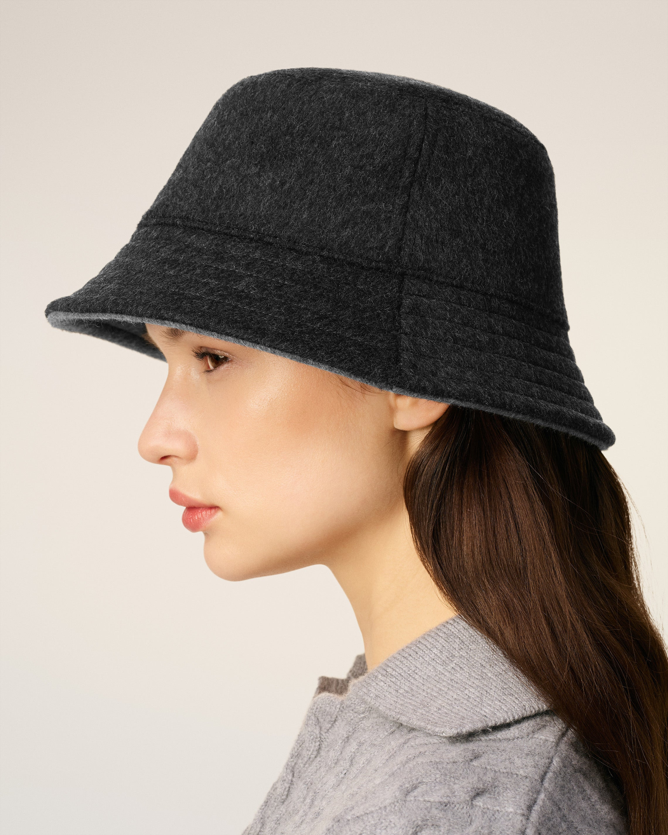 BLACK WOOL EMBOSSED AMI DE COEUR BUCKET HAT - 2