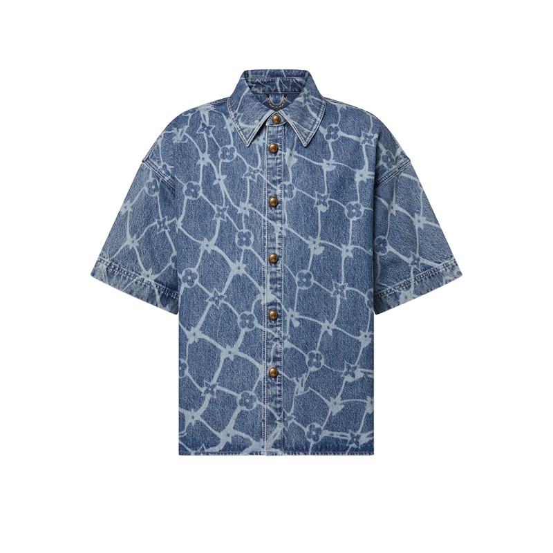 Monogram Printed Short-Sleeved Denim Shirt 1