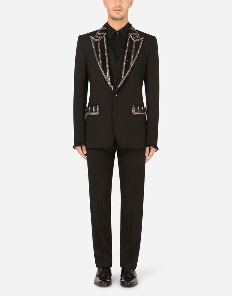 Three-piece stretch wool Sicilia-fit suit with rhinestones - 1