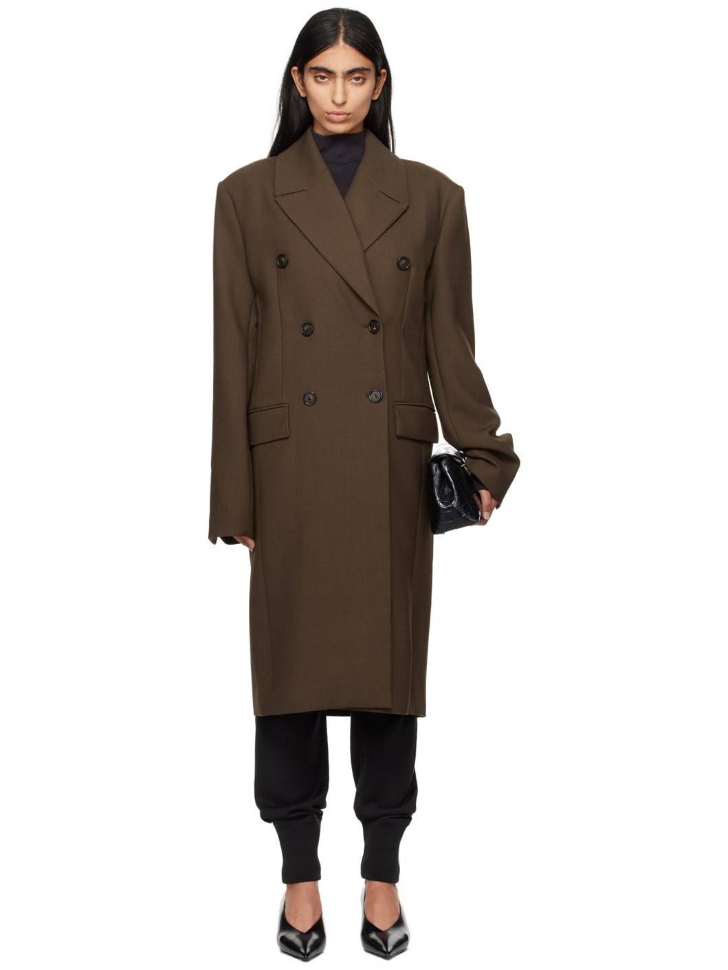 Brown Broad Midi Coat - 1