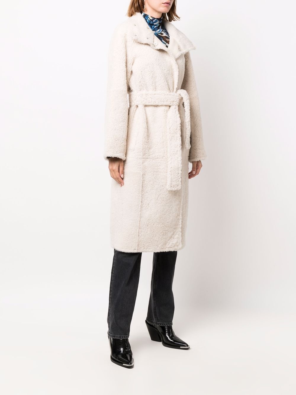 belted shearling coat - 3