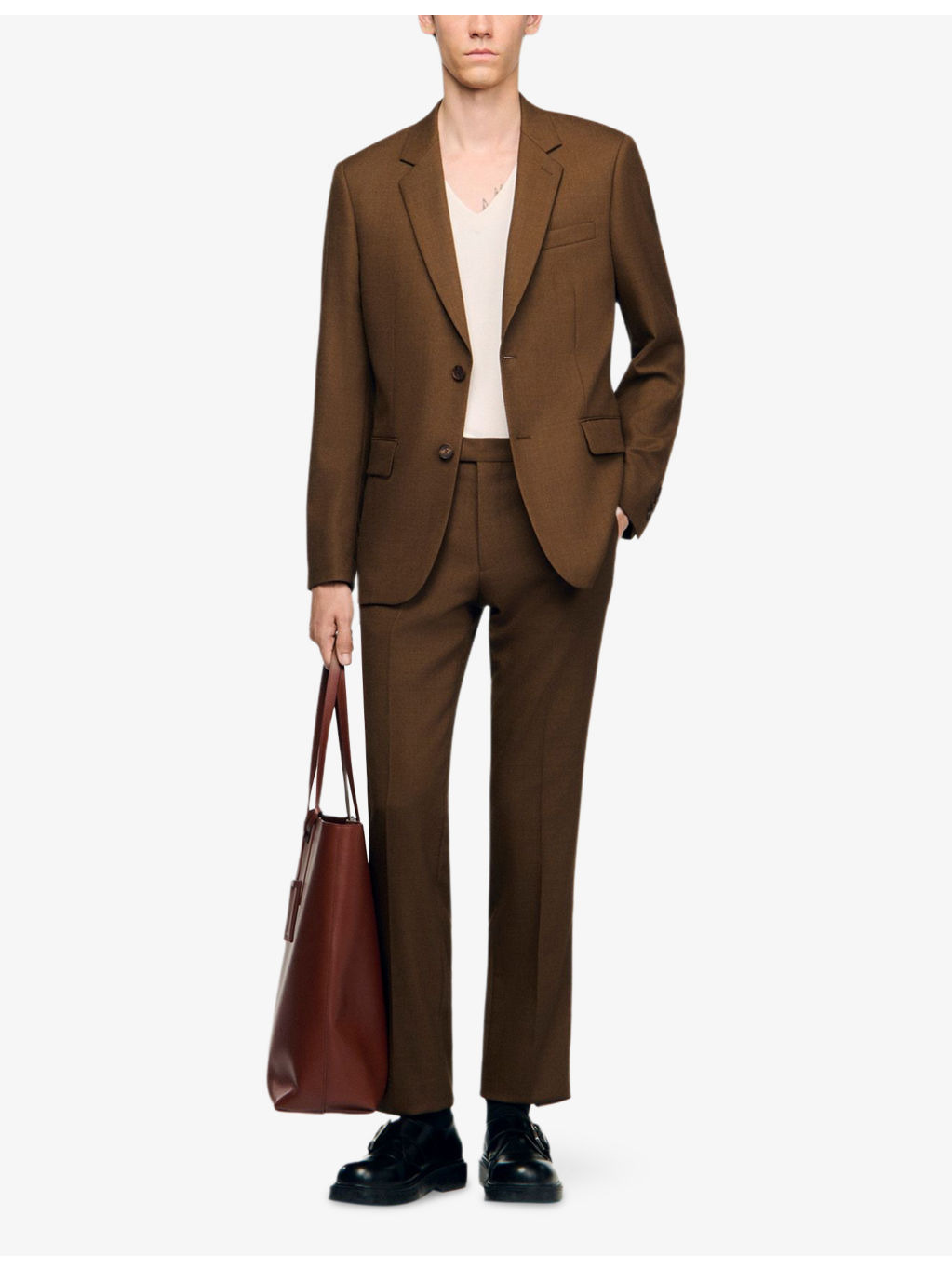 Notched-Lapel Long-Sleeve Wool Suit Jacket - 2
