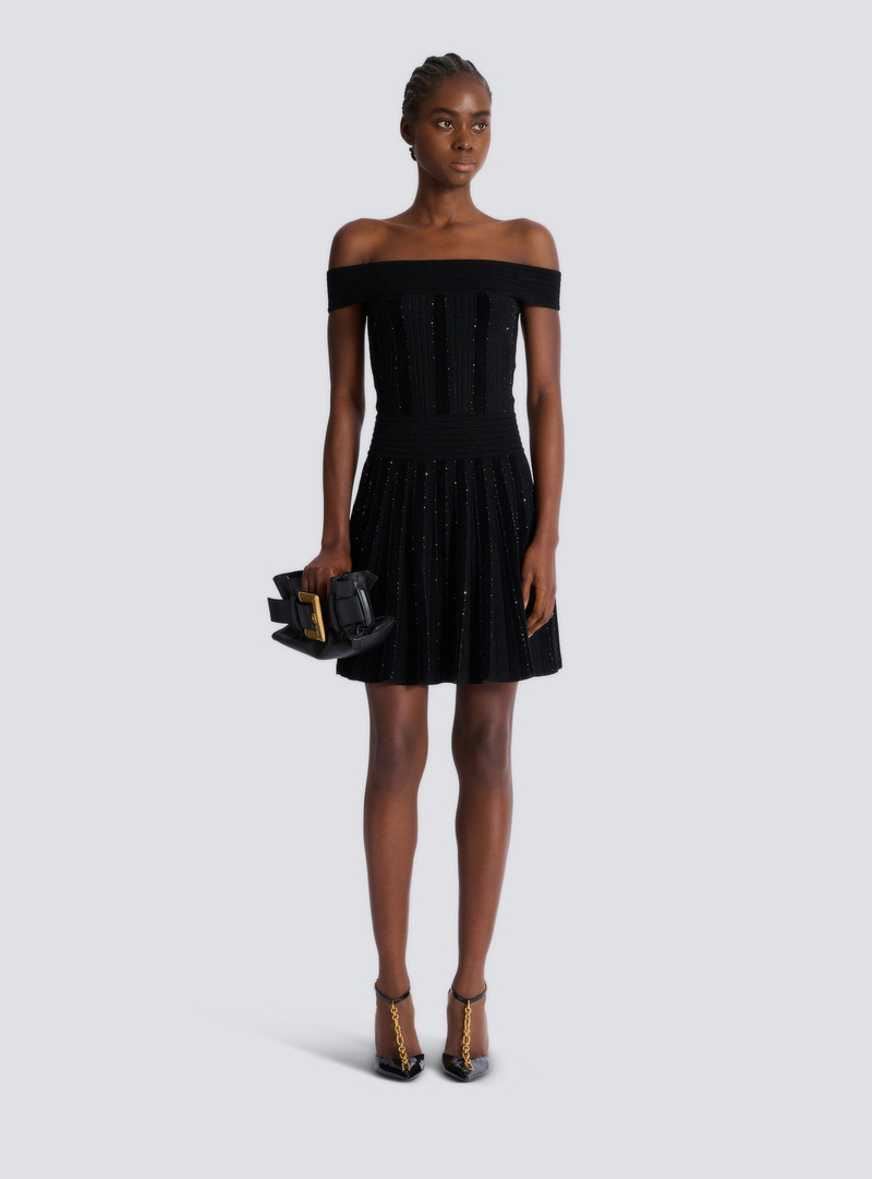 Balmain Off-the-shoulder glitter knit dress outlook
