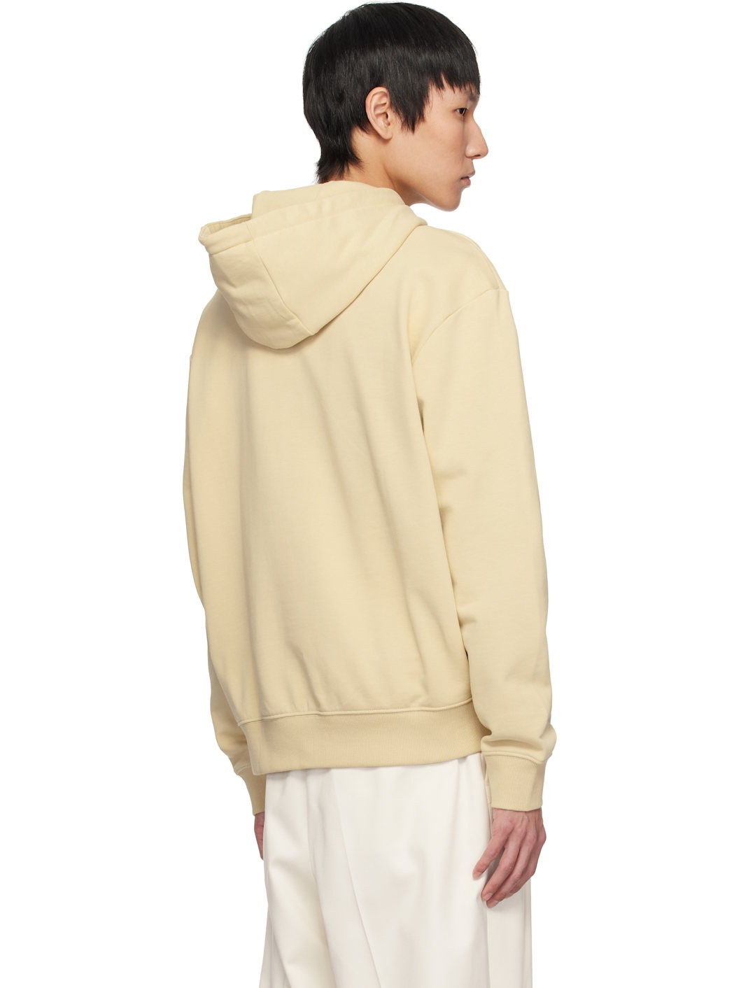 Beige Logo Print Cotton-Terry Hoodie - 3