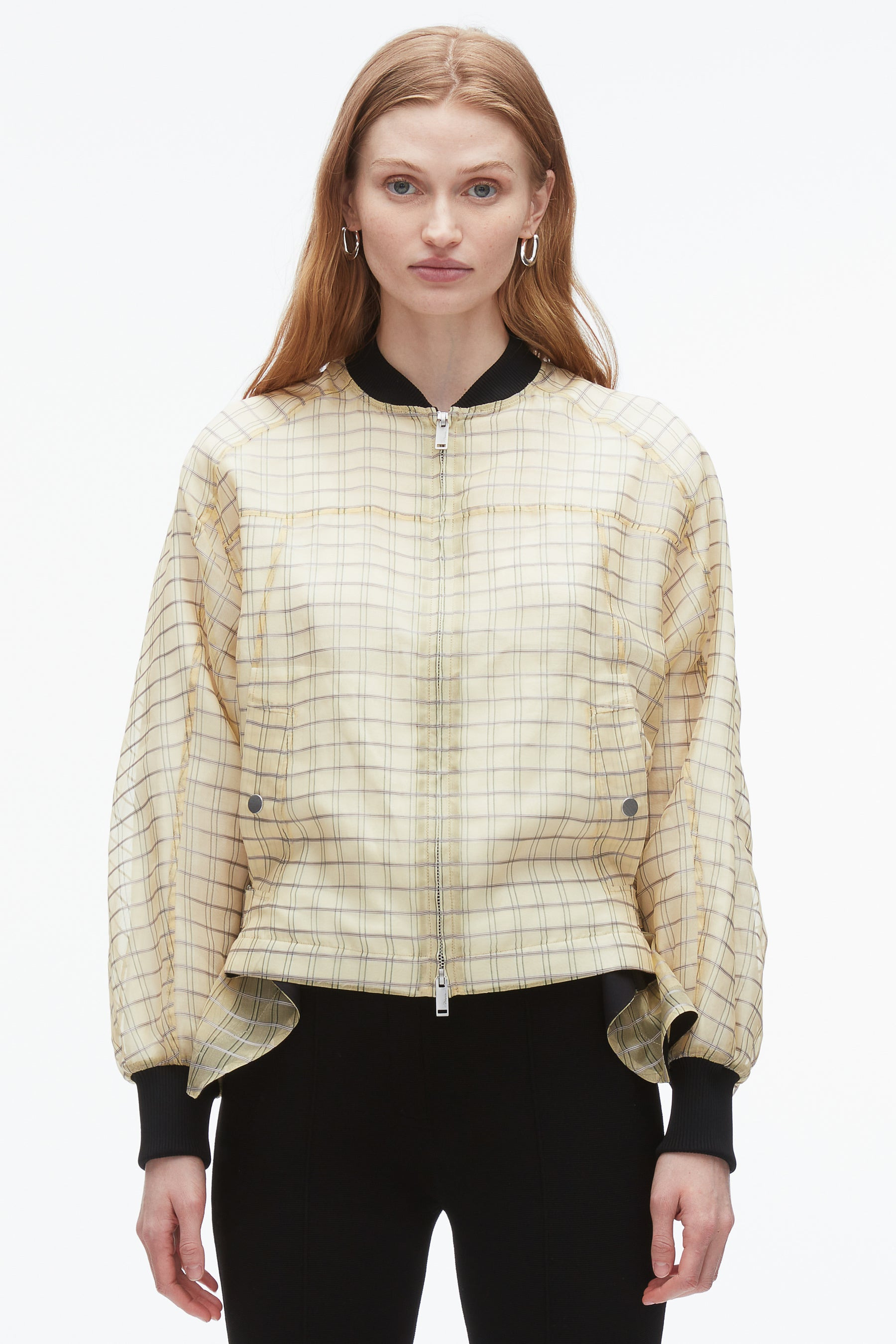 Plaid Organza Bomber Jacket - 3