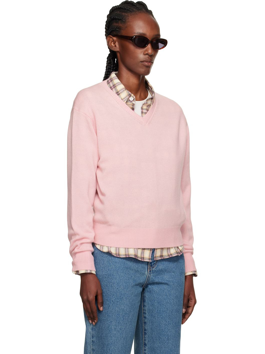 Pink Cashmere V-Neck Sweater - 2