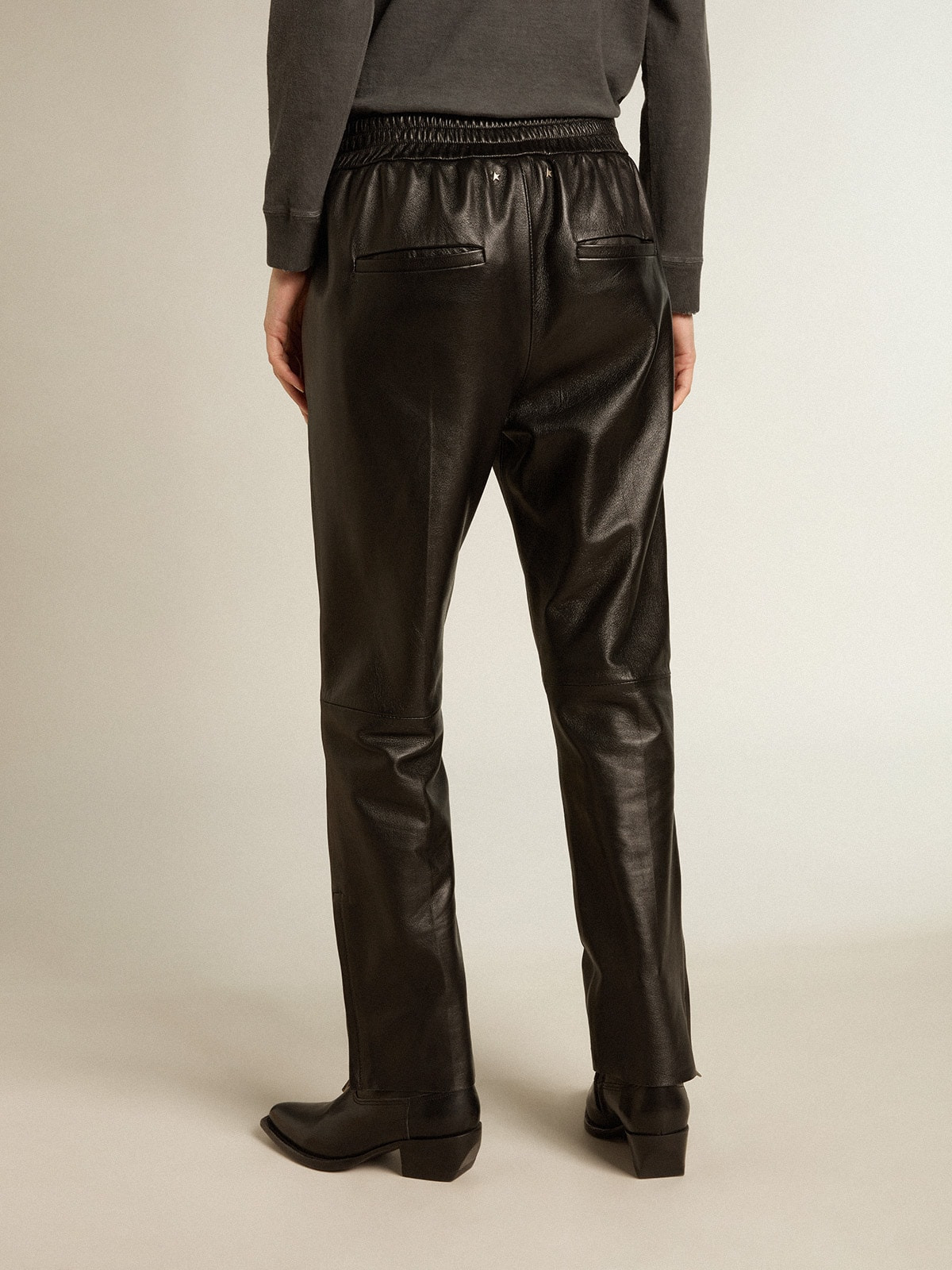 Black joggers in nappa leather with zip at the base - 4