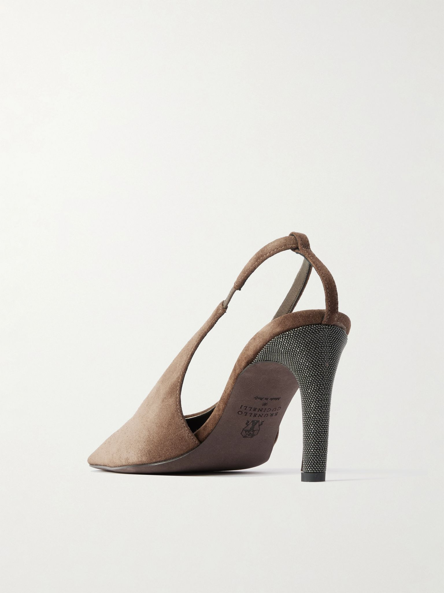 Bead-embellished suede slingback pumps Brown - 3