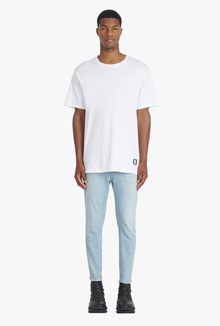 Oversized white eco-designed cotton T-shirt with black Balmain logo print - 4