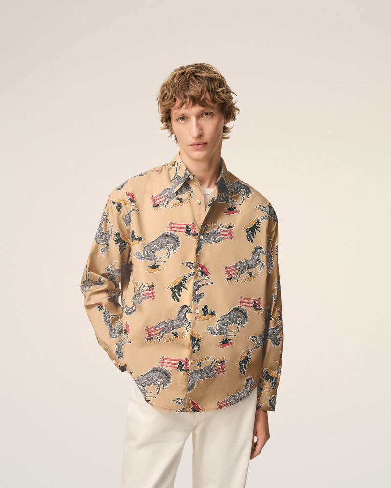 BROWN COTTON HORSE PRINTED BOXY SHIRT 3
