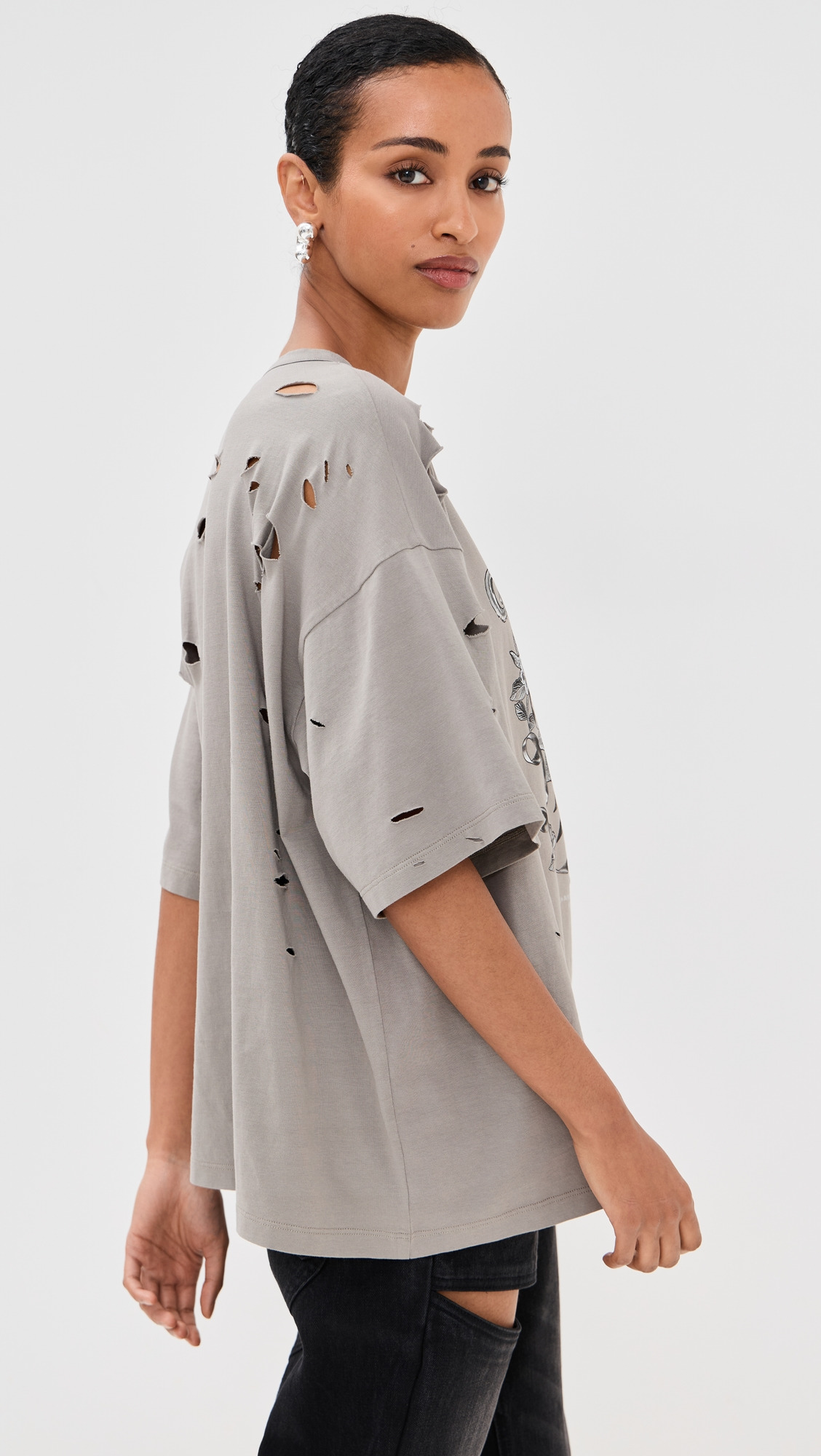 Distressed Crystal Embellished Graphic T-Shirt - 3