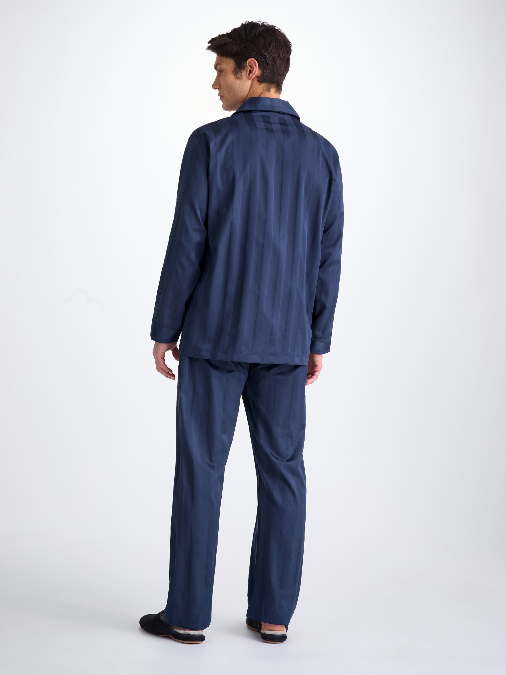 Men's Classic Fit Pyjamas Lingfield Cotton Satin Navy - 4