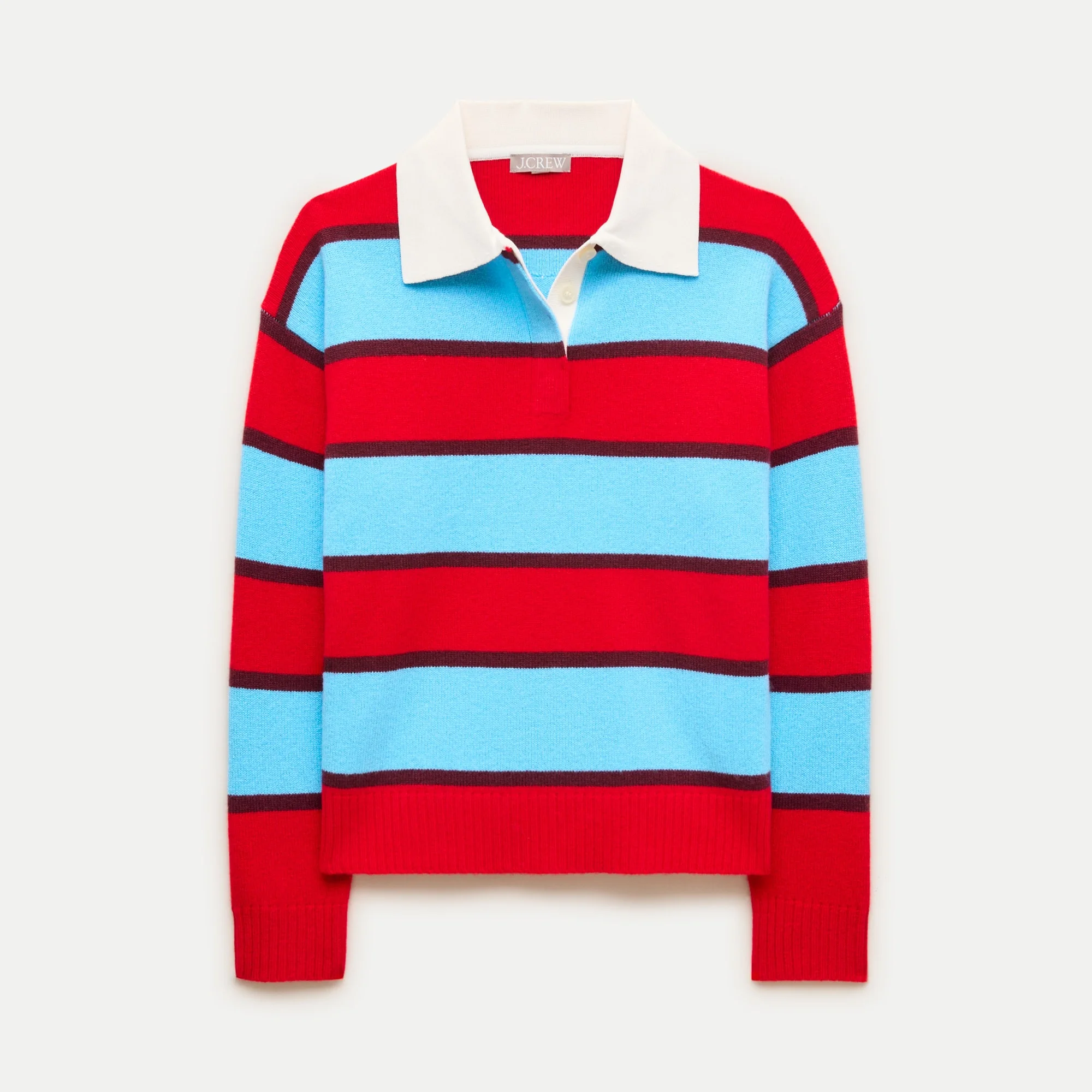 Relaxed sweater-polo in vintage wool stripe - 1