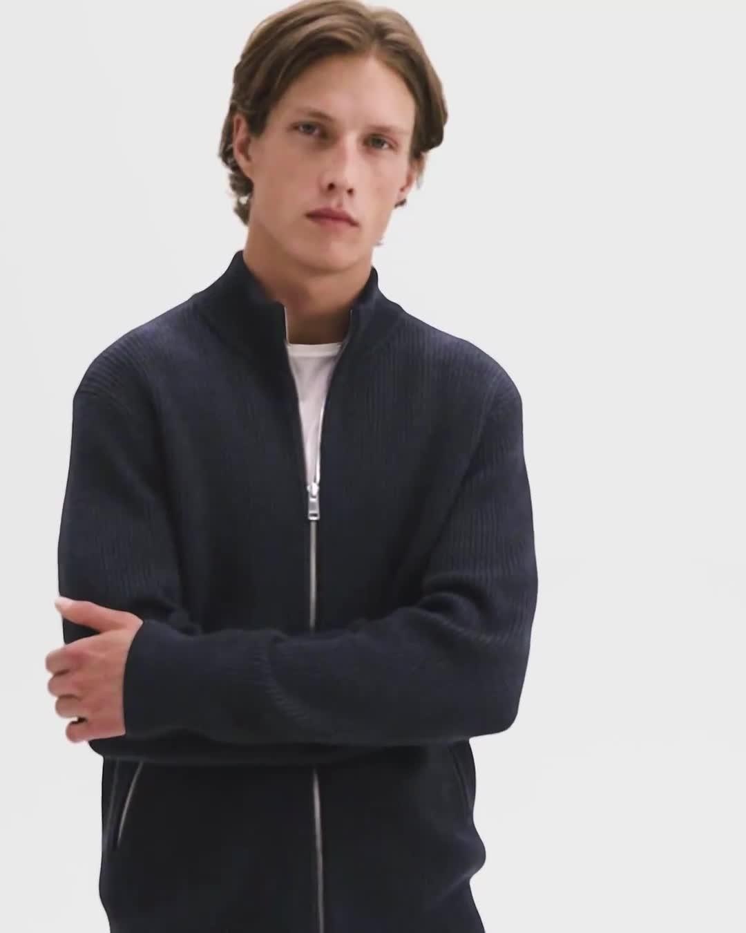 Ribbed Zip-Up Cardigan in Merino Wool - 6