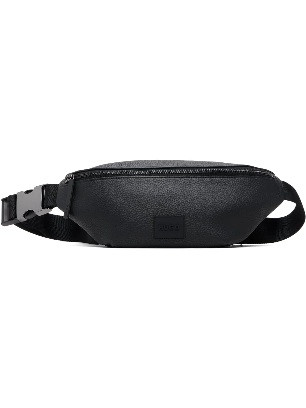 Black Logo Patch Grained Belt Bag - 1