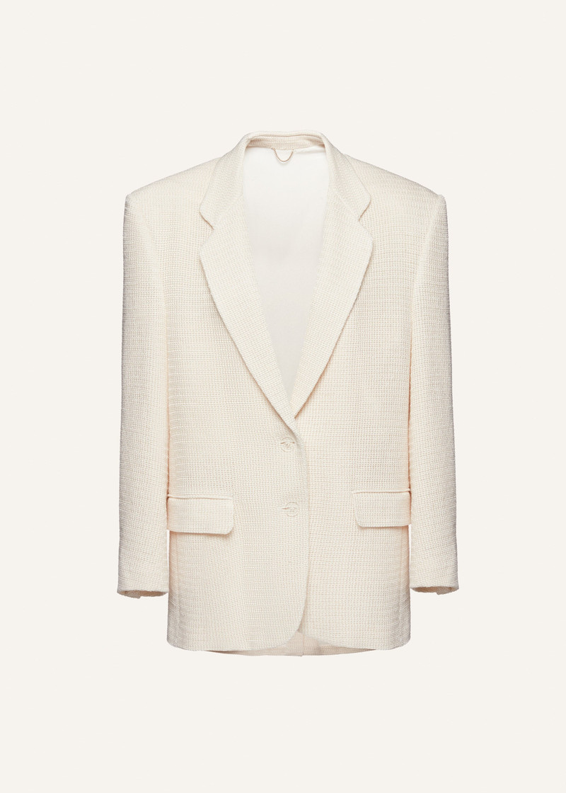 Tailored oversized handwoven blazer in cream 1