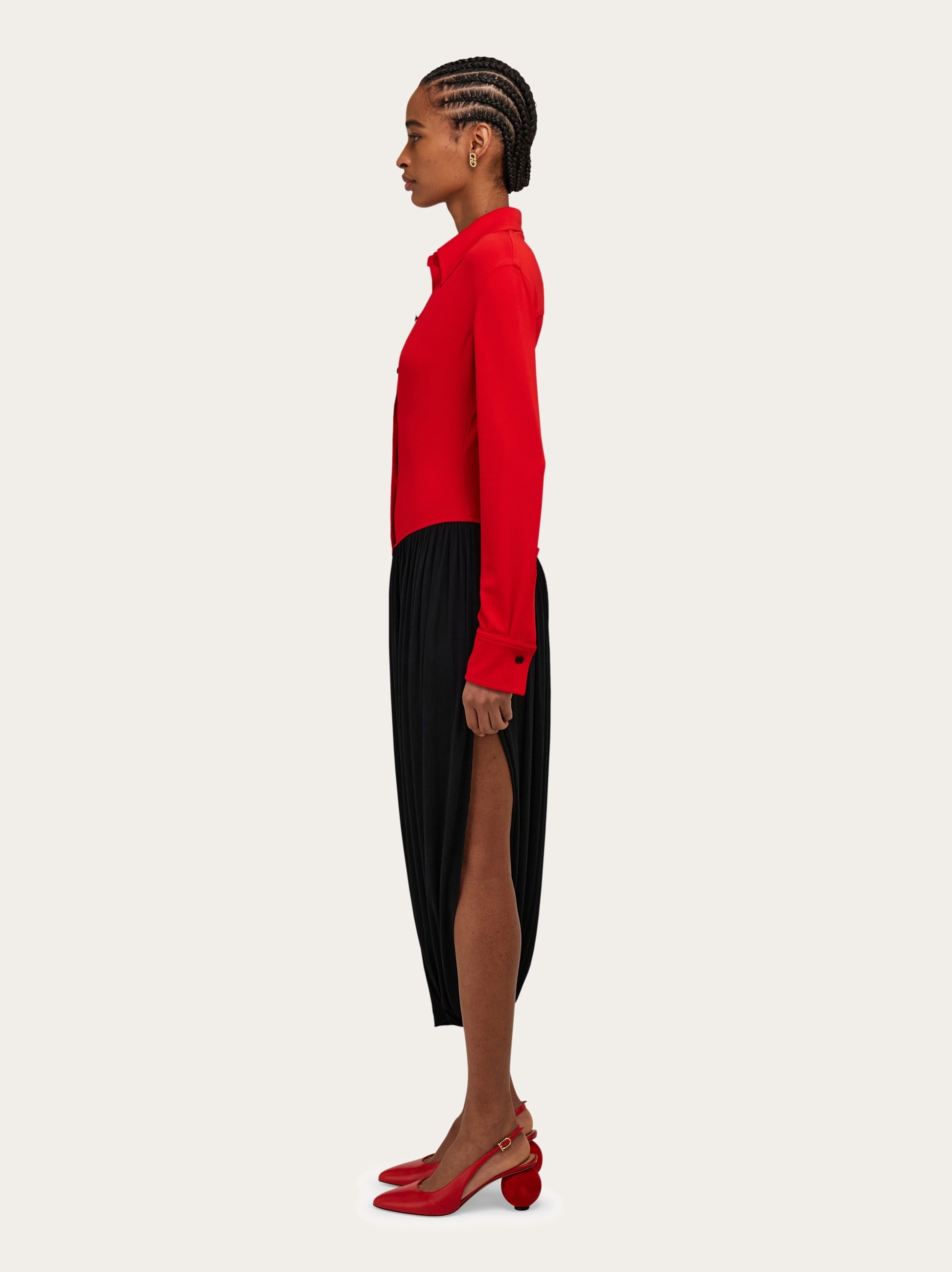Viscose shirt dress with gathered skirt - 3