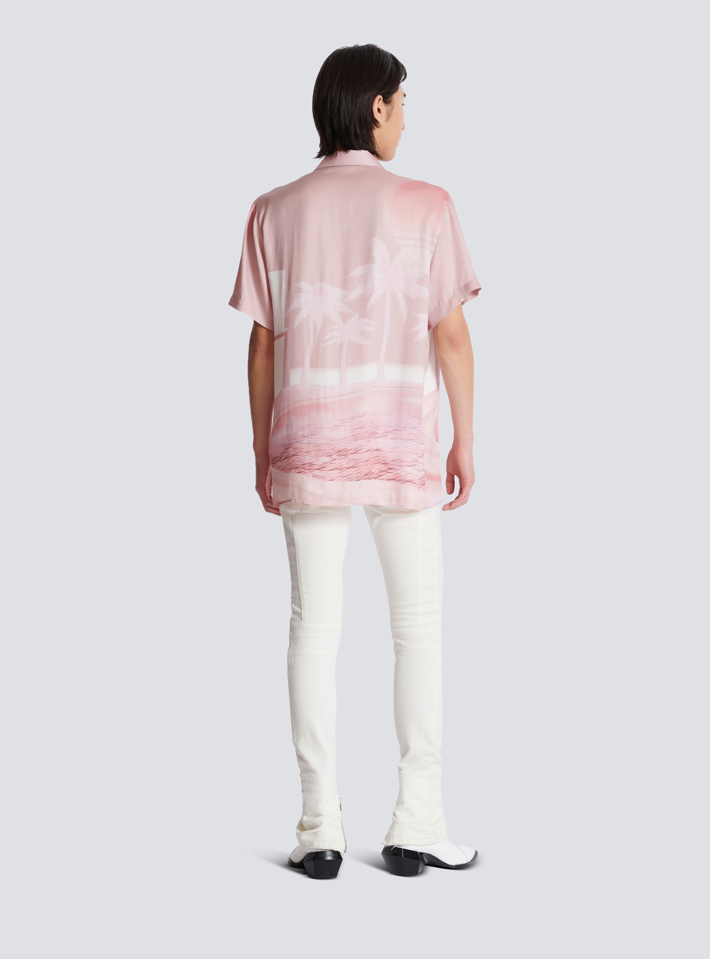 Short-sleeved twill pyjama shirt with Postcard print - 4